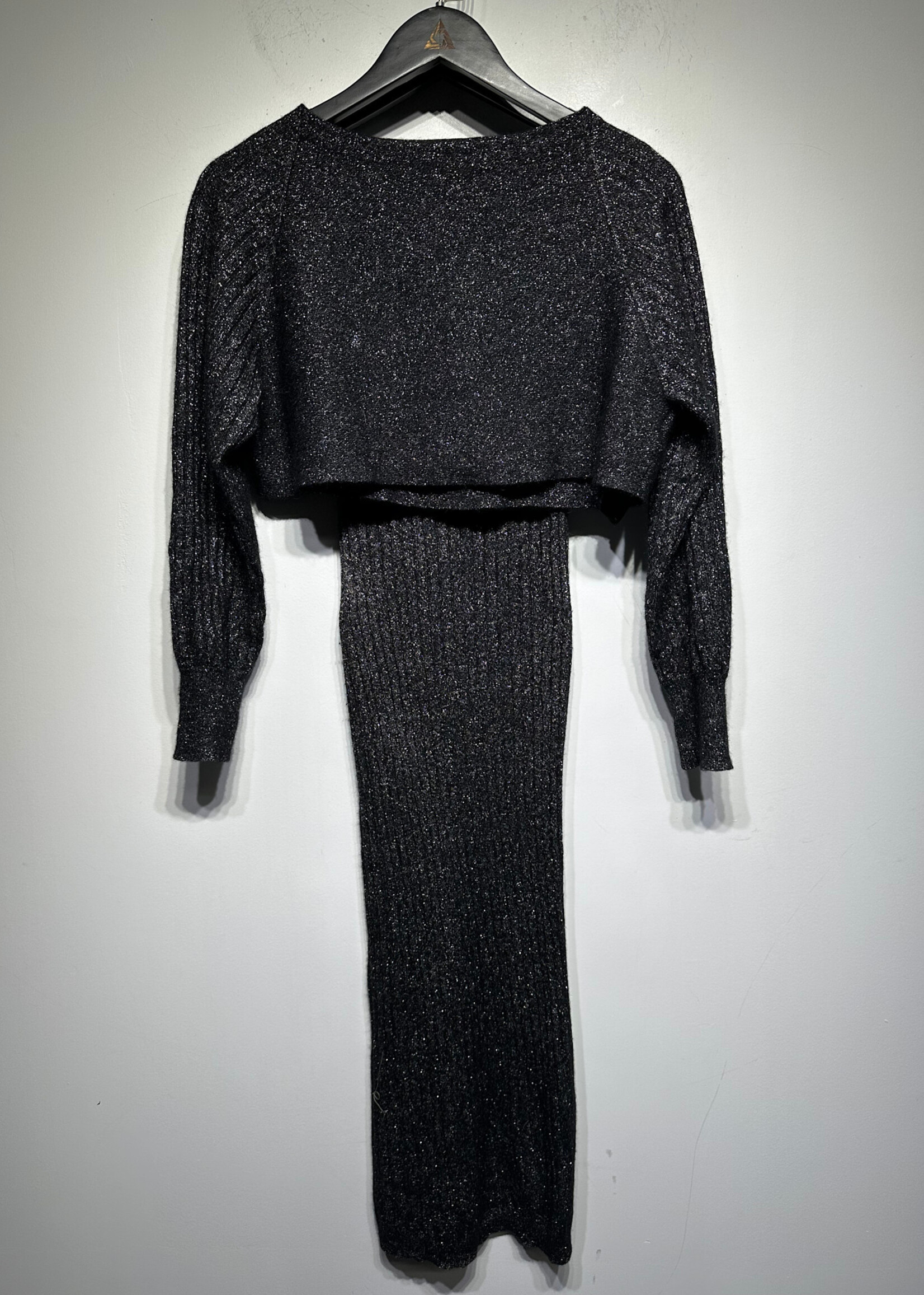 Allsaints Black Glitter Dress And Sweater Set XS