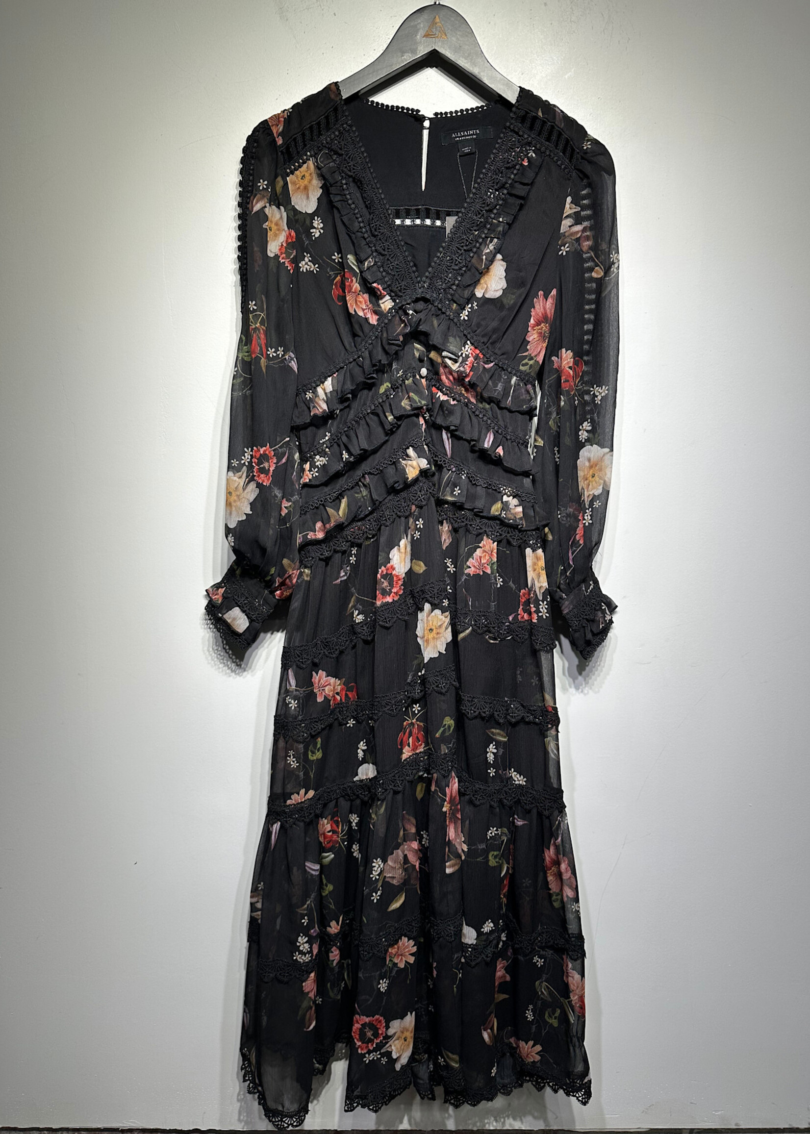 Allsaints Floral Ruffle LS Dress S