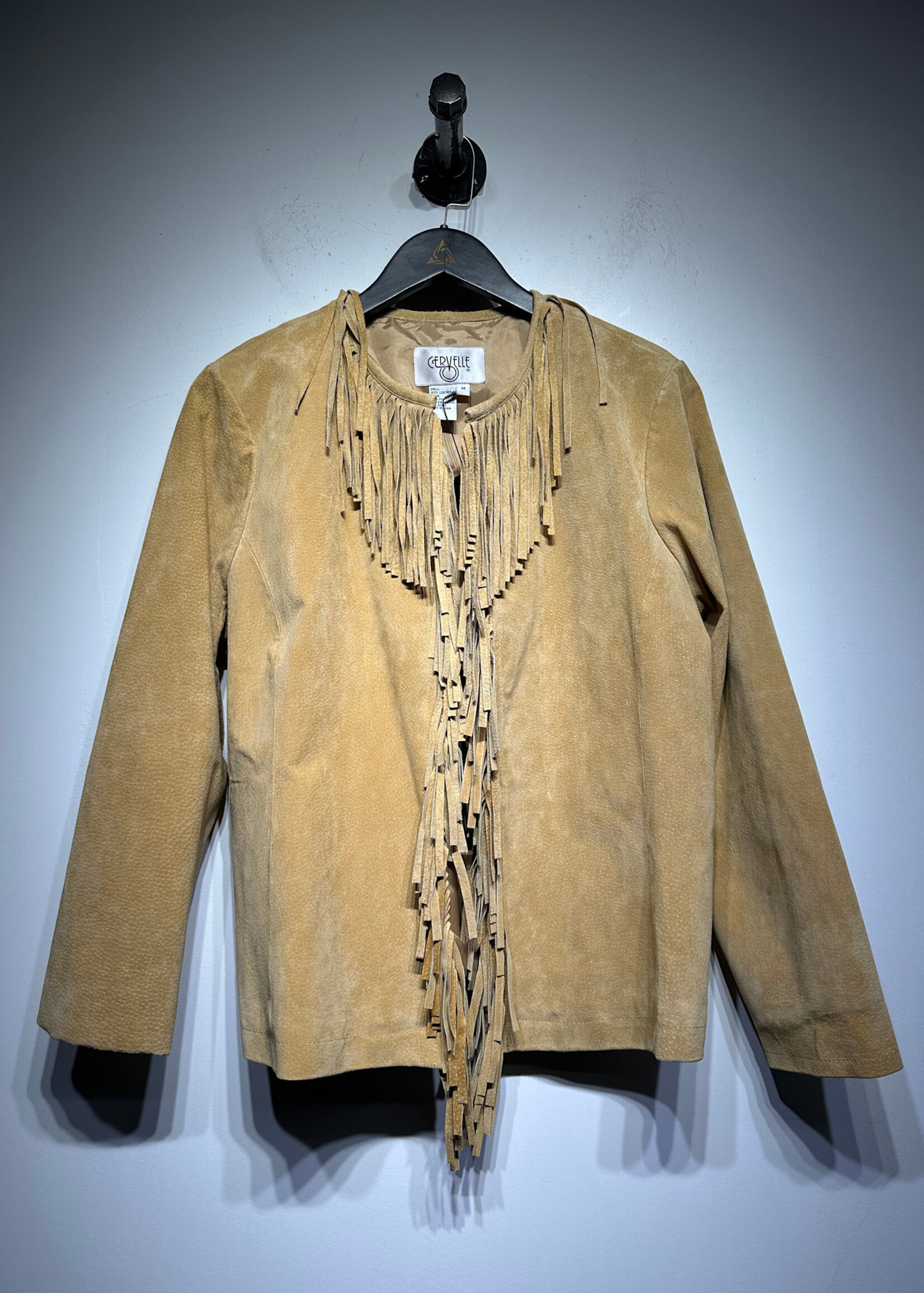 CERVELLE TAN FRINGE LEATHER JACKET M