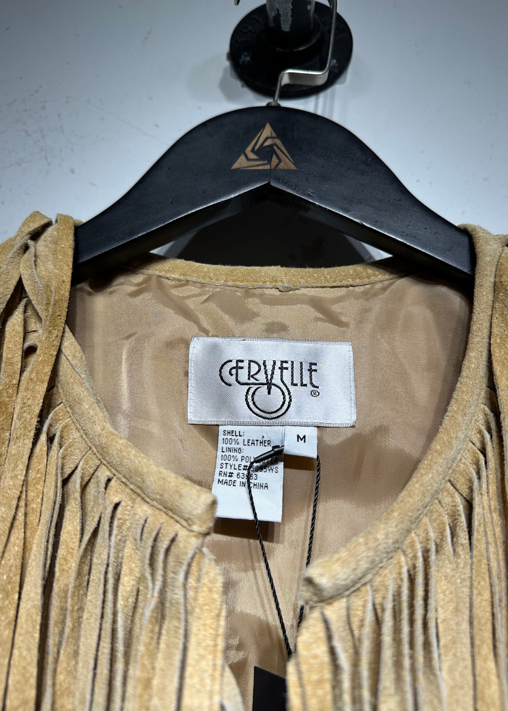 CERVELLE TAN FRINGE LEATHER JACKET M