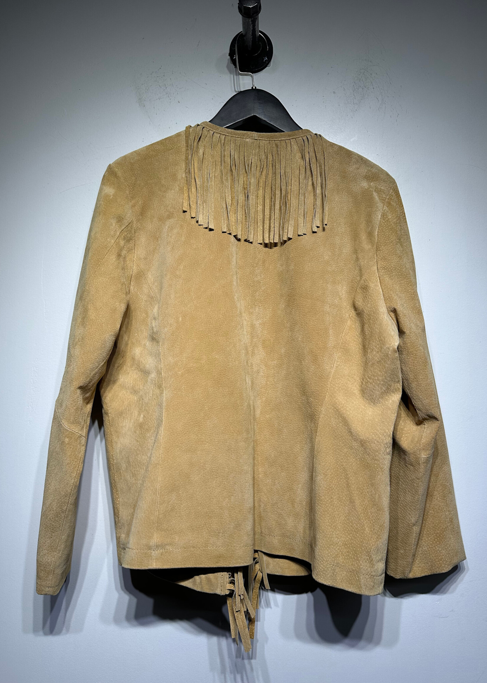 CERVELLE TAN FRINGE LEATHER JACKET M