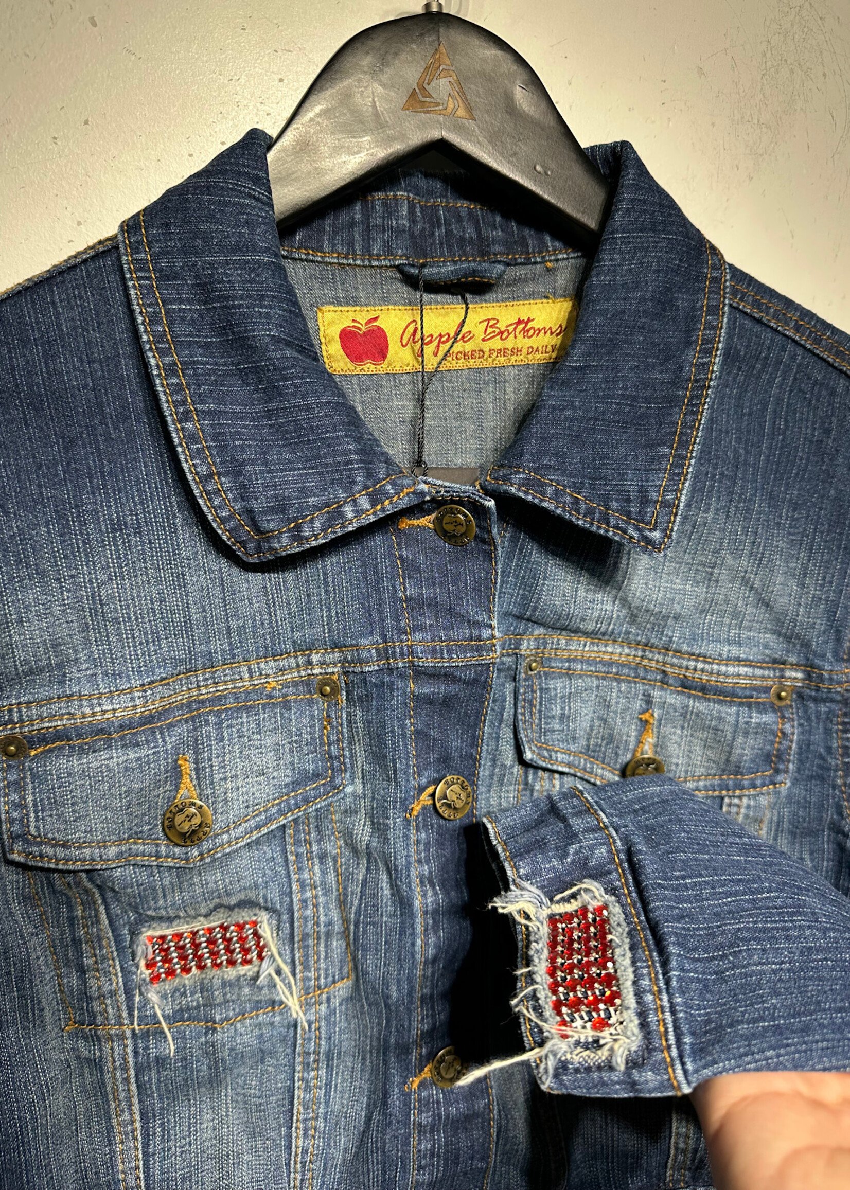 Y2K Apple Bottom Crop Jean Jacket Fem XL