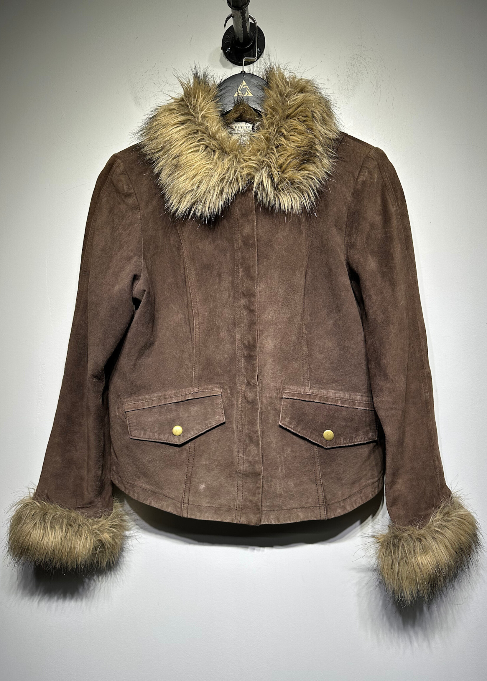 John Paul Richard Brown Suede Faux Fur Coat Fem S
