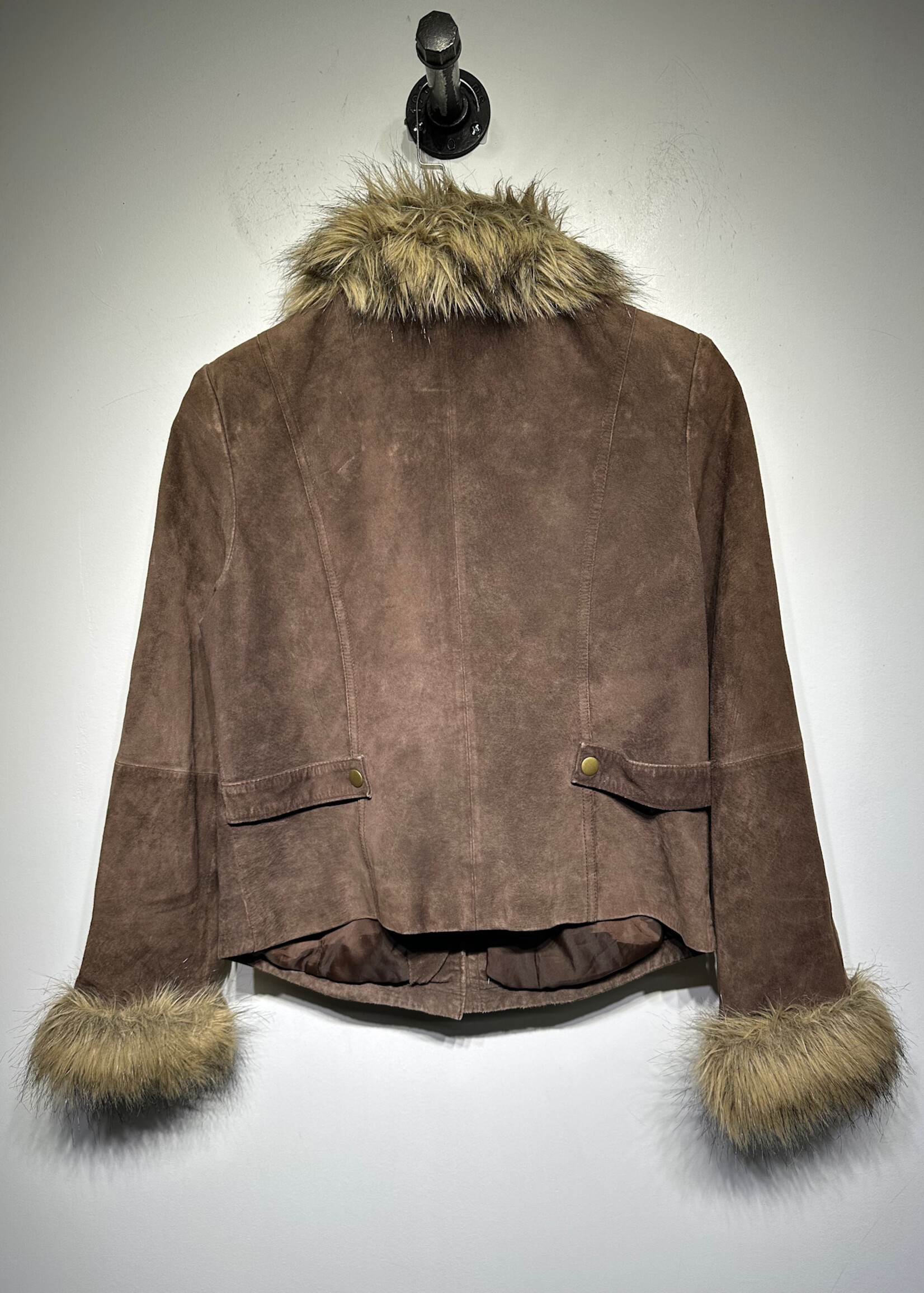 John Paul Richard Brown Suede Faux Fur Coat Fem S