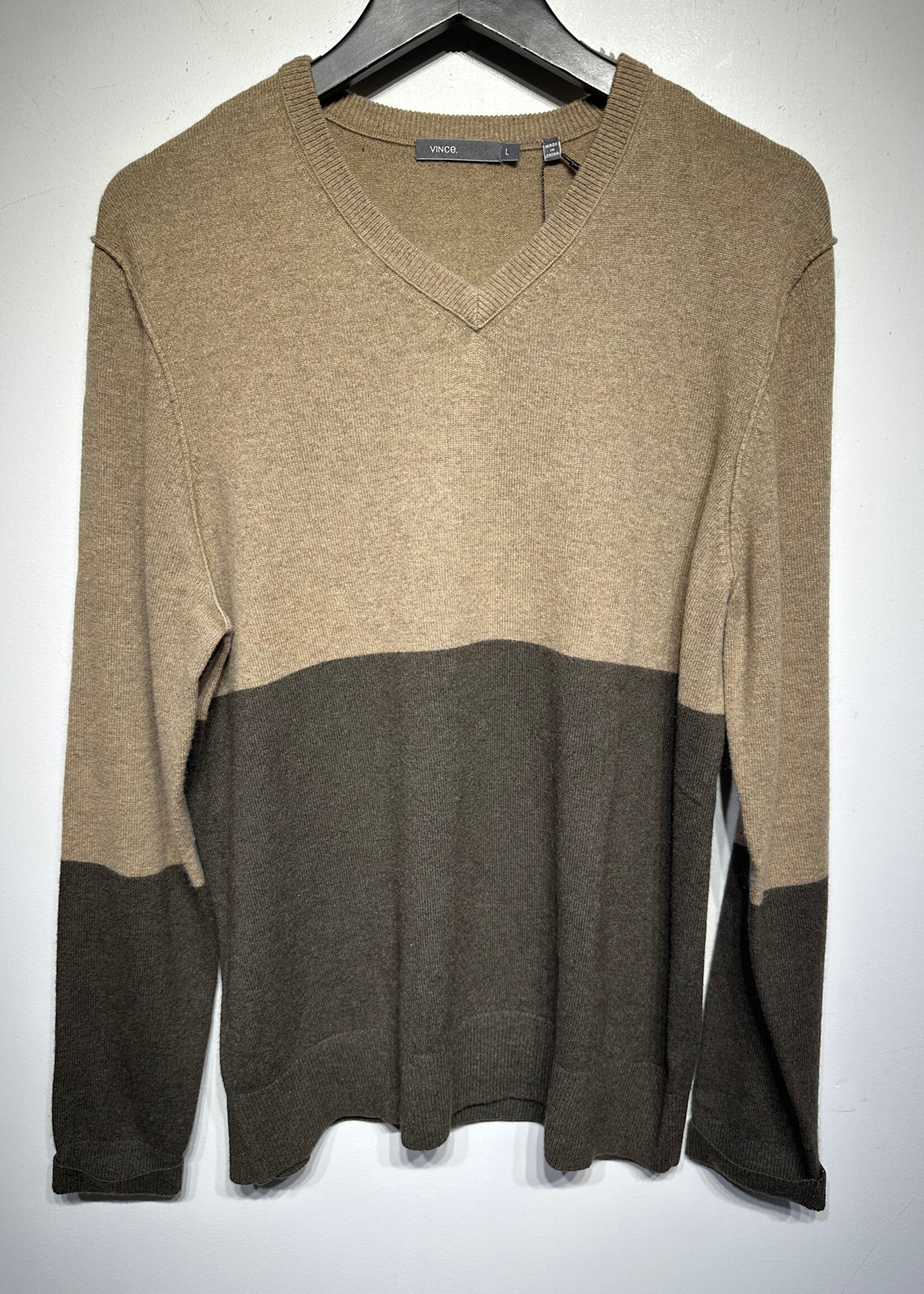 Vince Brown Tan Cashmere V Neck Sweater L