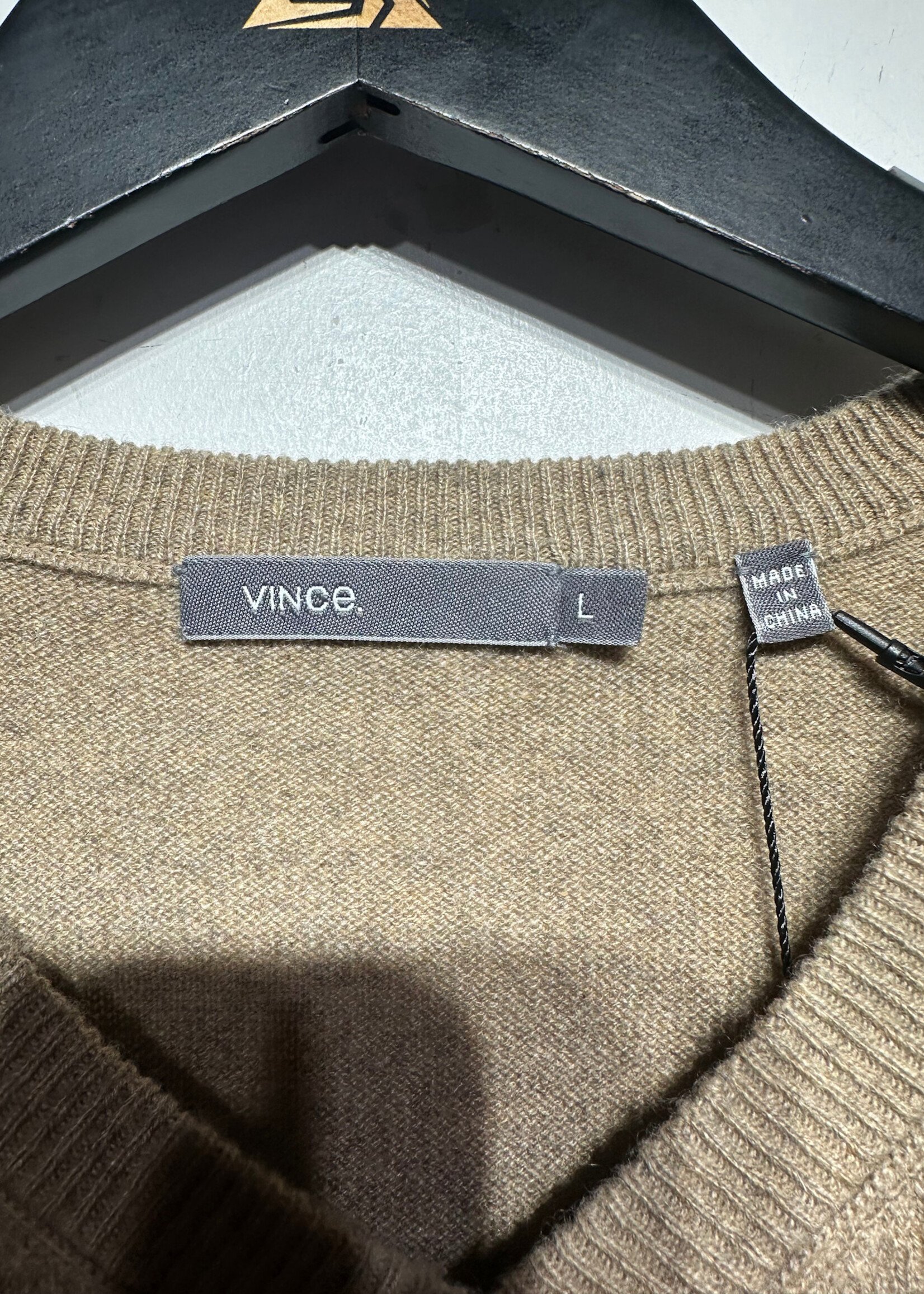 Vince Brown Tan Cashmere V Neck Sweater L