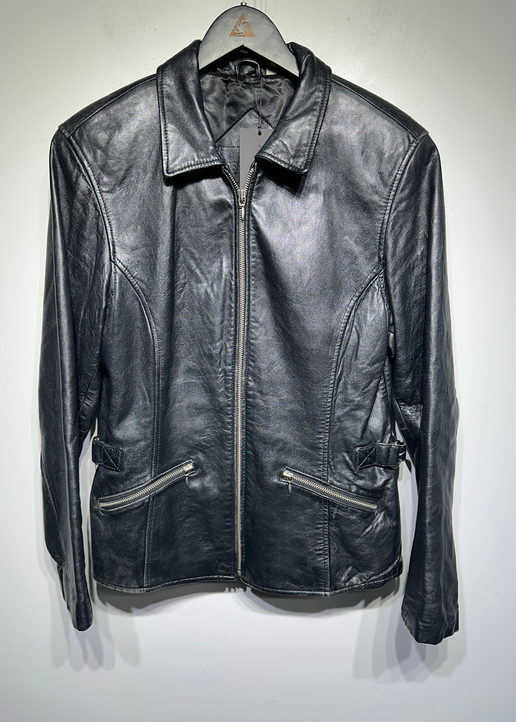 Preston & York Black Leather Zip Jacket Fem M