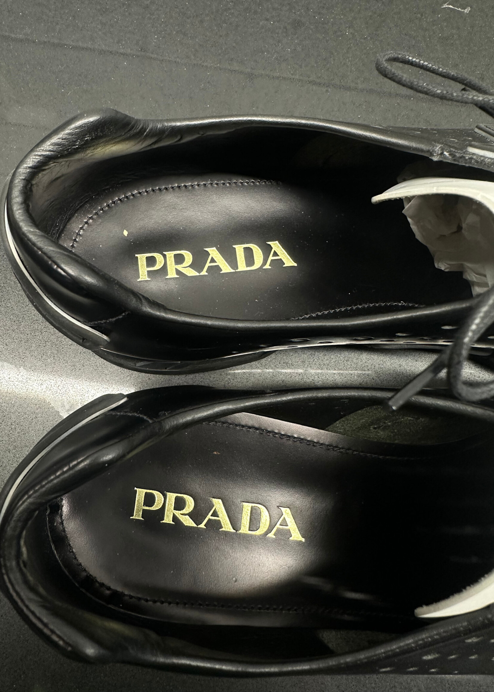 Prada Lasercut White Black Derby Fits 10.5