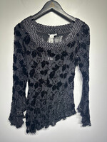 Cache Black Mesh Floral Bell Sleeve Top M