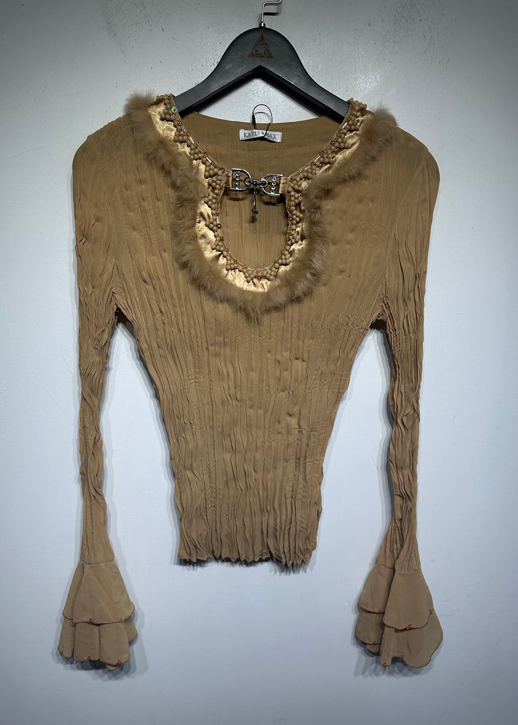 Kaelyn Max Fur Trim Tan Pleated LS S