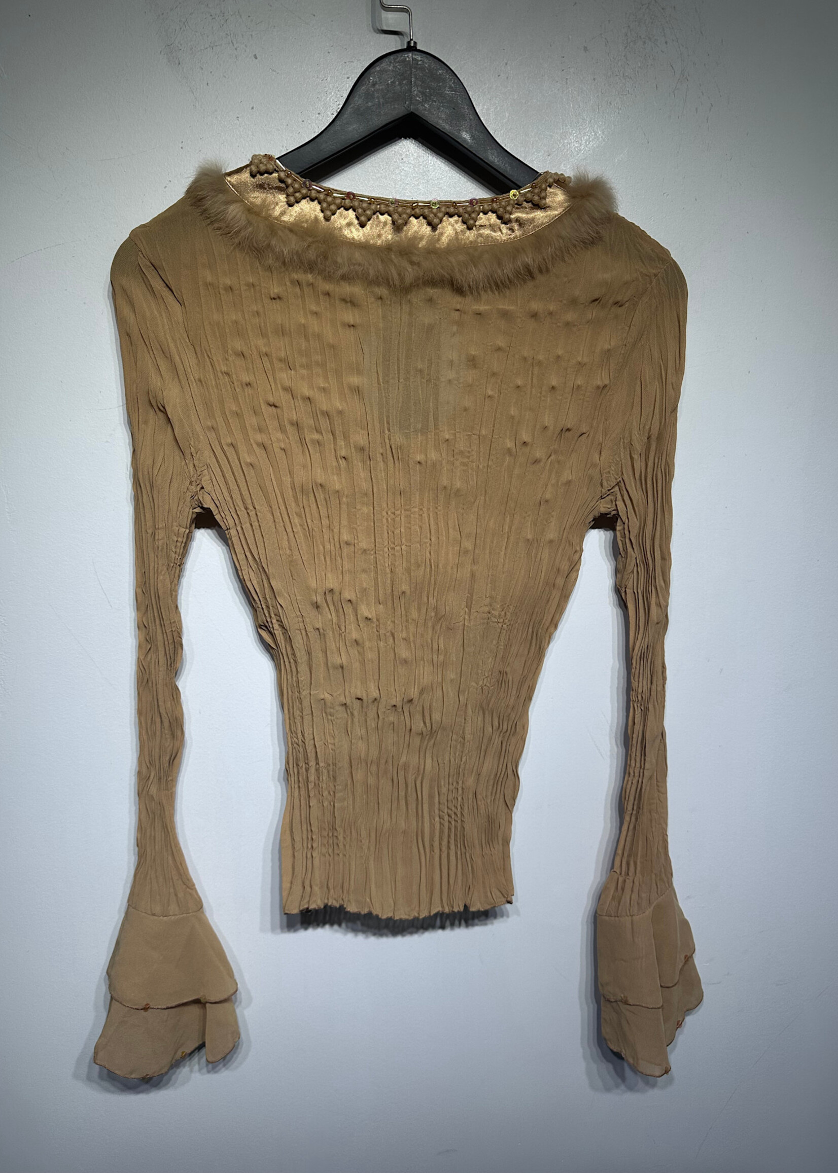 Kaelyn Max Fur Trim Tan Pleated LS S