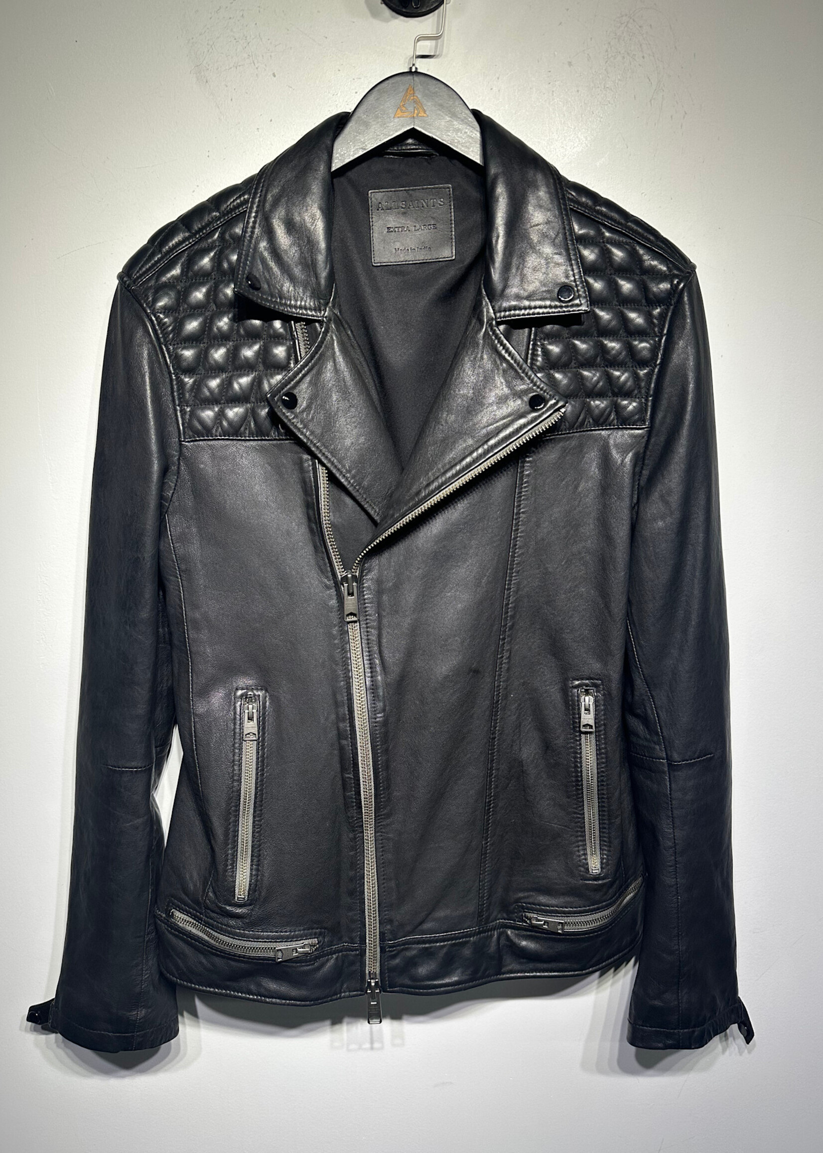 All Saints Padded Leather Biker Jacket XL