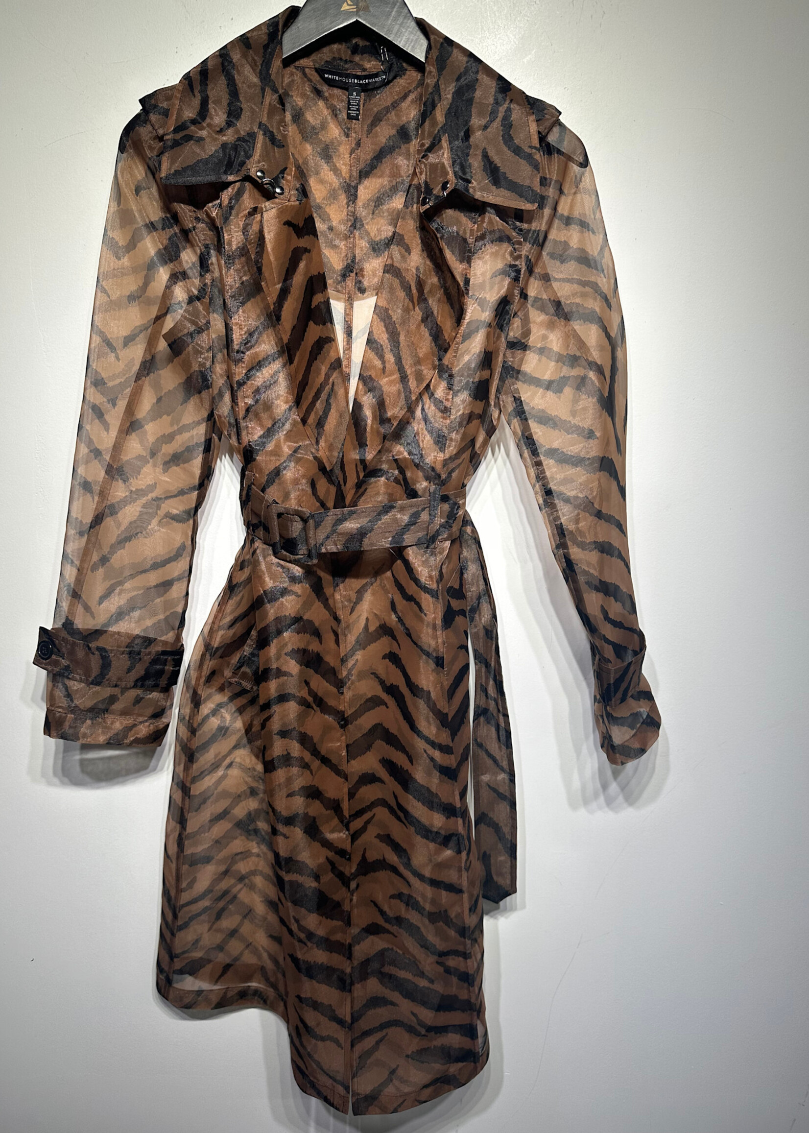 WHBM Brown Sheer Zebra Print Trench S