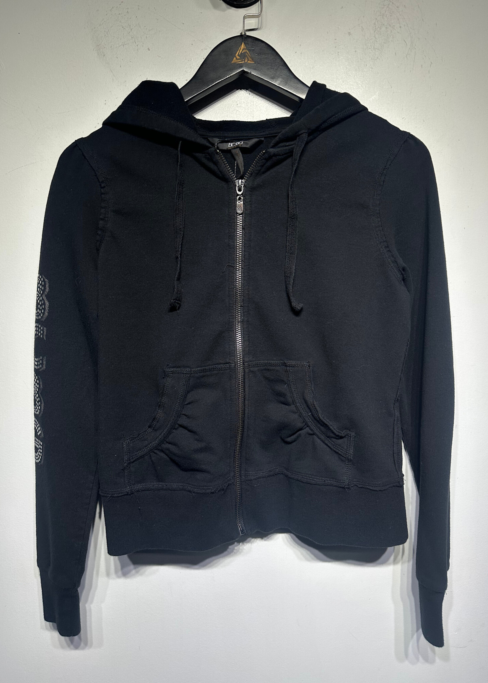 BCBG Black Sleeve Logo Zip Hoodie M