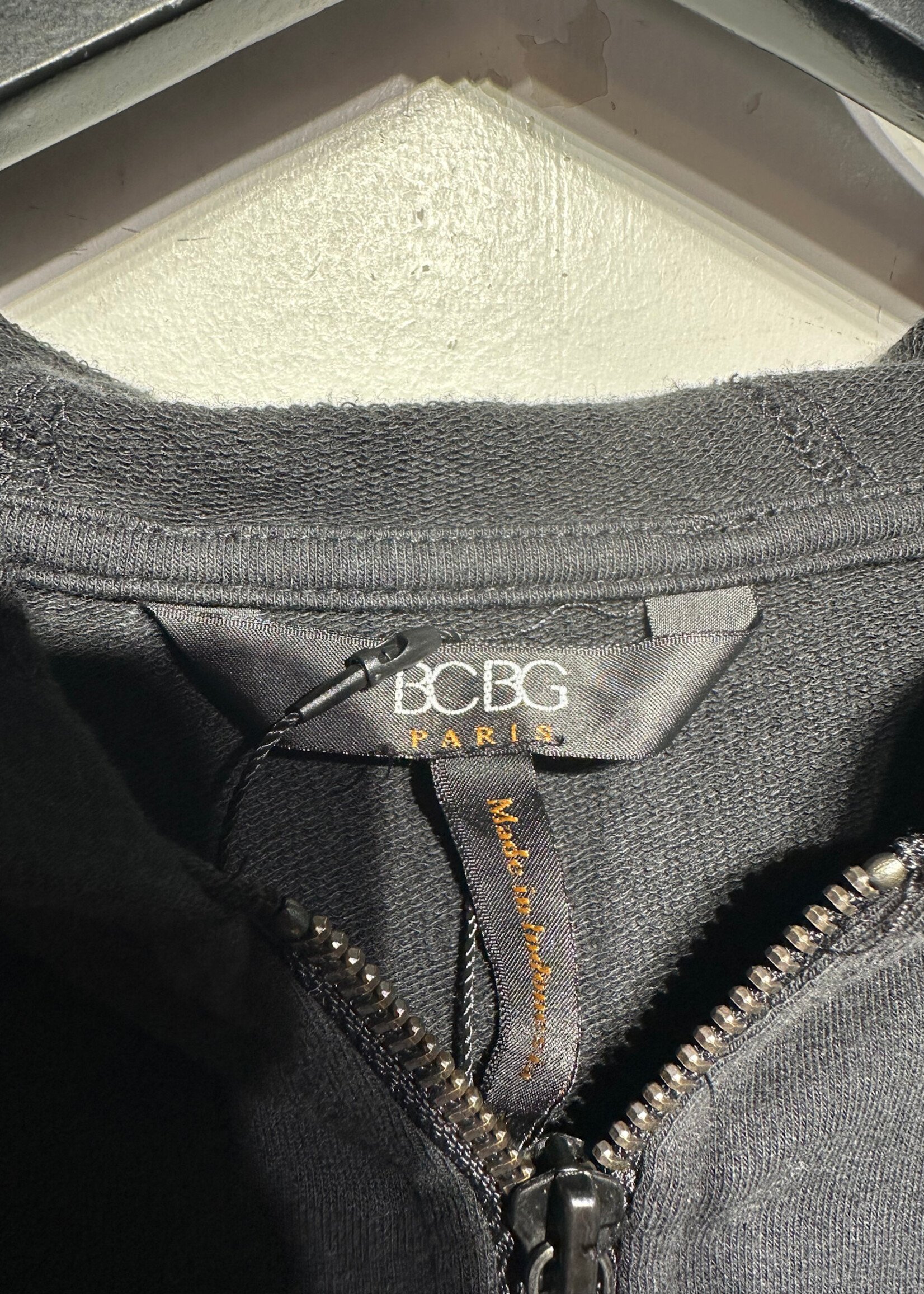 BCBG Black Sleeve Logo Zip Hoodie M