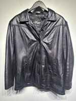 Wilson Maxima Black Leather Mid Length Blazer Fem XL