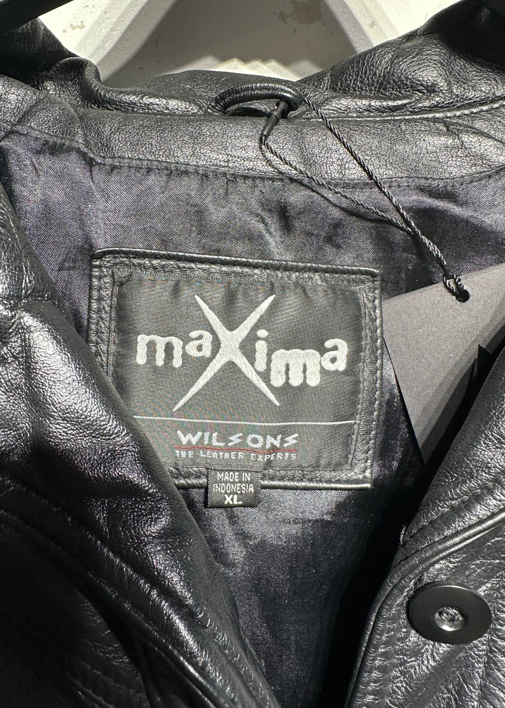 Wilson Maxima Black Leather Mid Length Blazer Fem XL