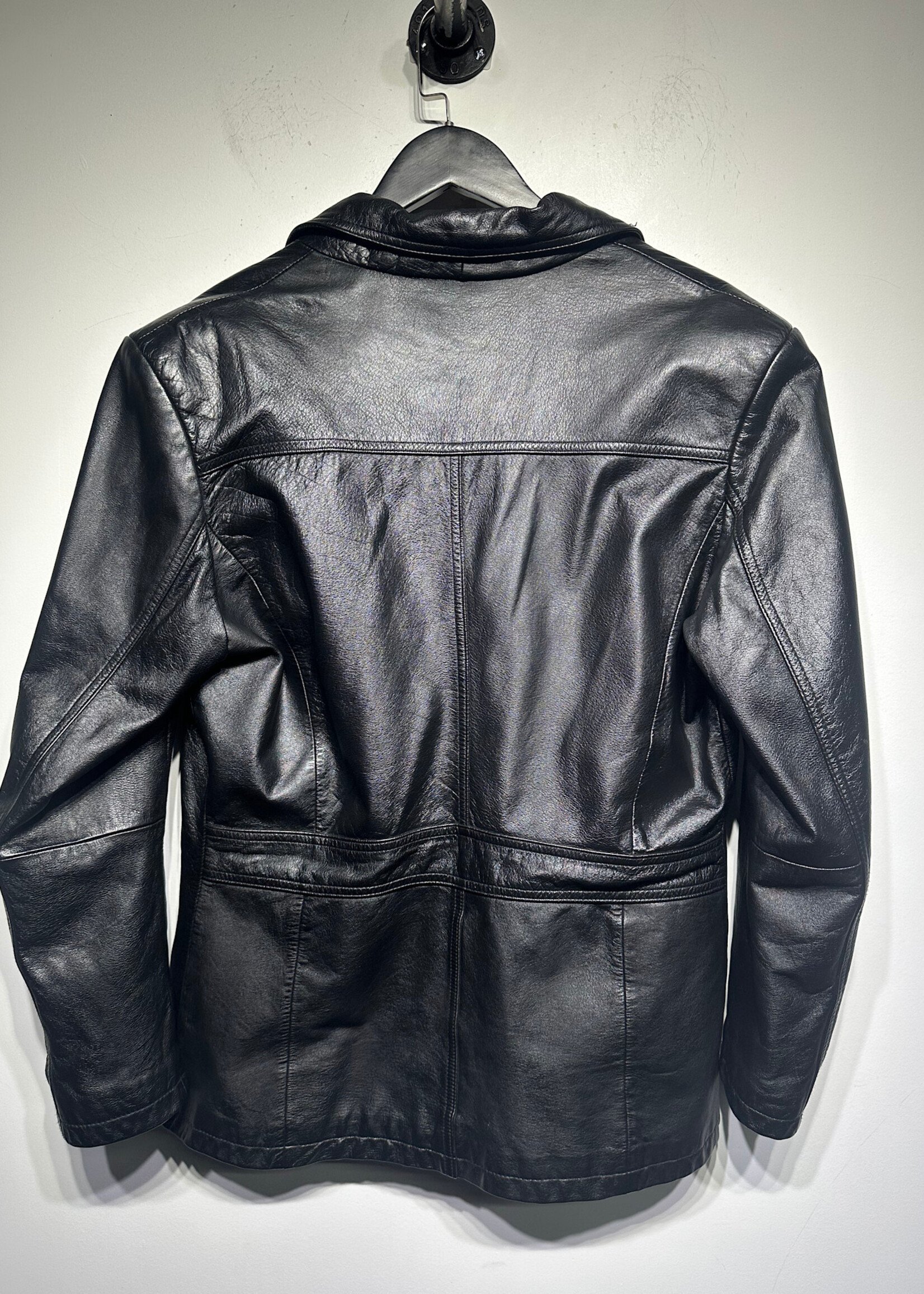 Wilson Maxima Black Leather Mid Length Blazer Fem XL