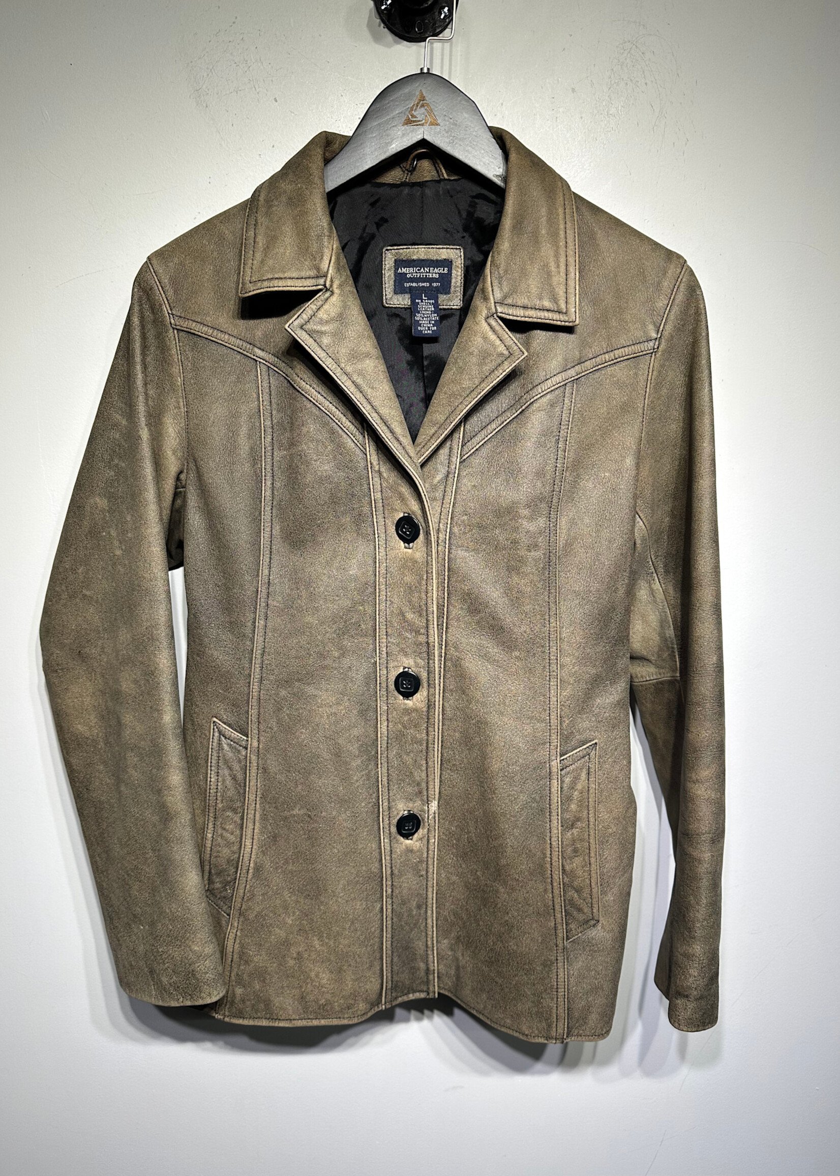 American Eagle 2000s Distress Leather Jacket Fem L