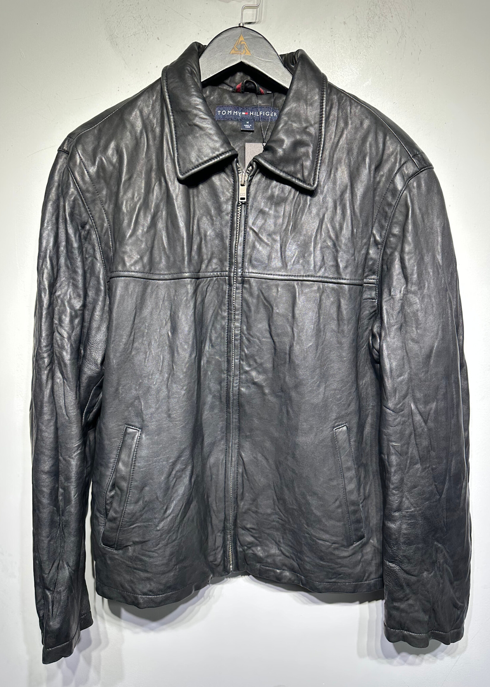 Tommy Black Genuine Leather Zip Up Jacket M