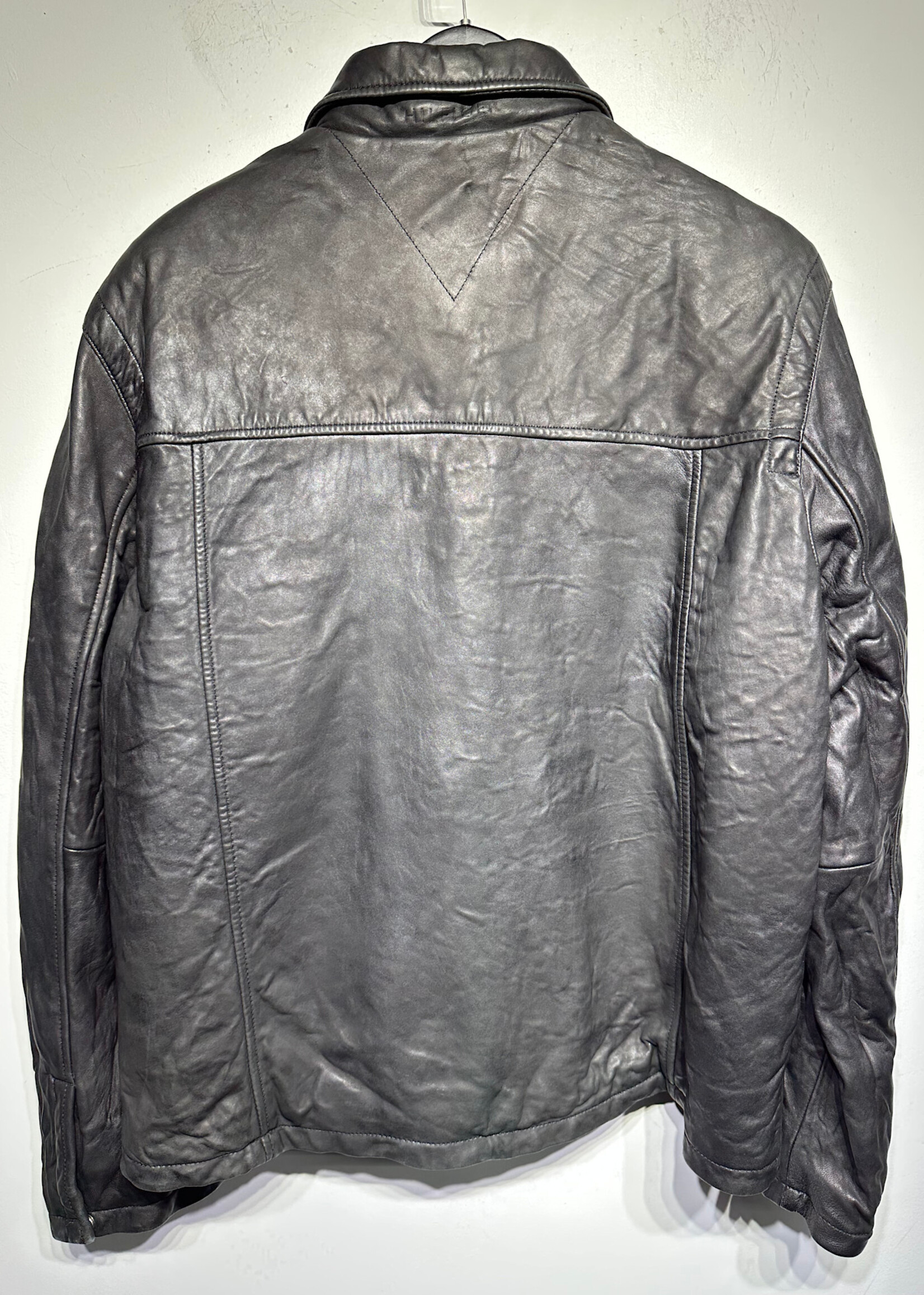 Tommy Black Genuine Leather Zip Up Jacket M