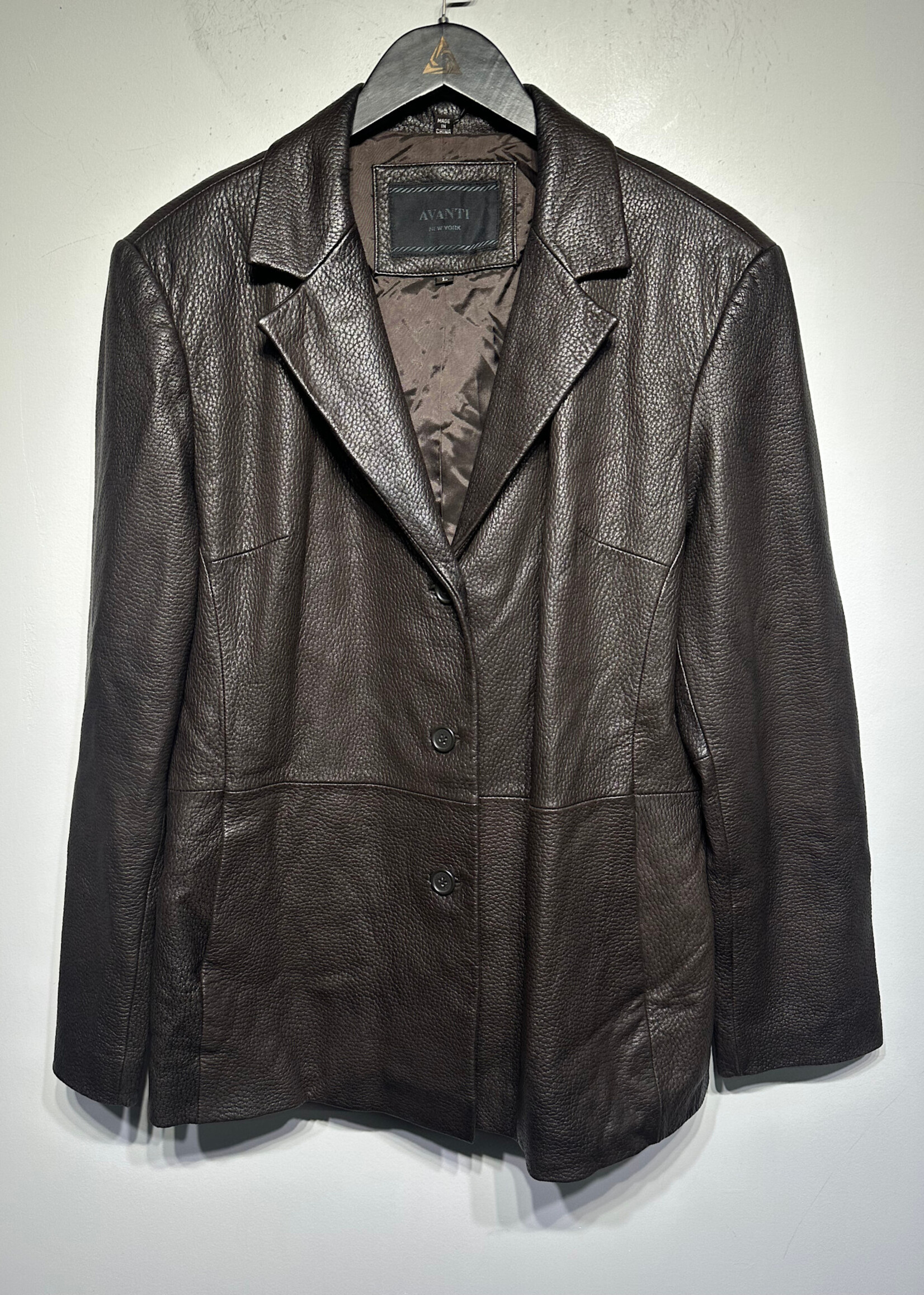Avanti NY Brown Leather Overcoat Fem L