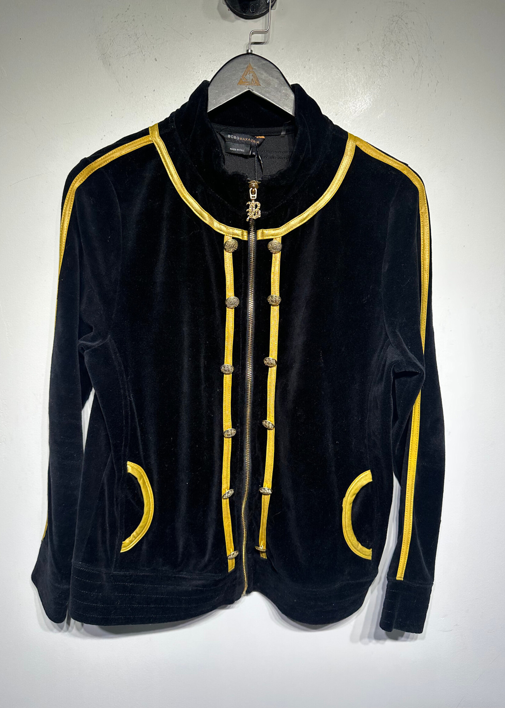 BCBG BLACK YELLOW Y2K VELOUR JACKET XL