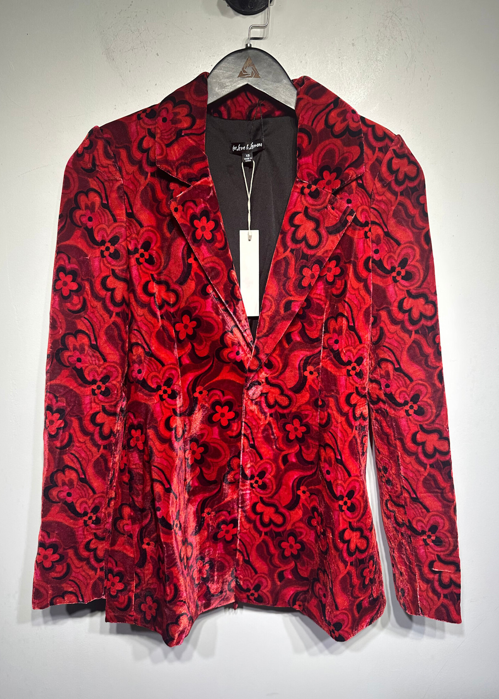 NWT For Love & Lemons Red Floral Blazer XS