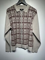 Stussy Tan Red Plaid Zip Up Sweater M