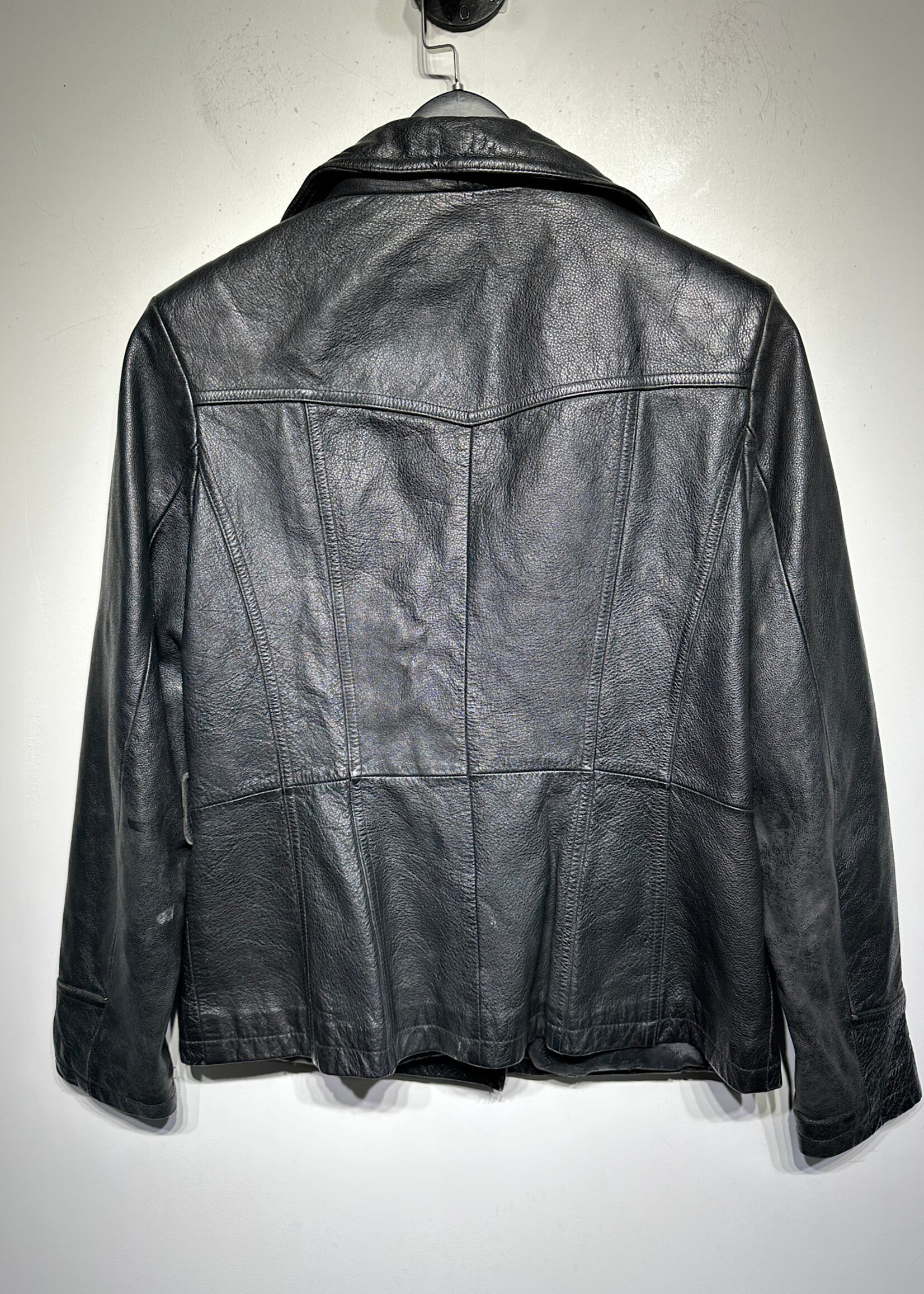 Maxima Vintage Black Short Leather Overcoat M