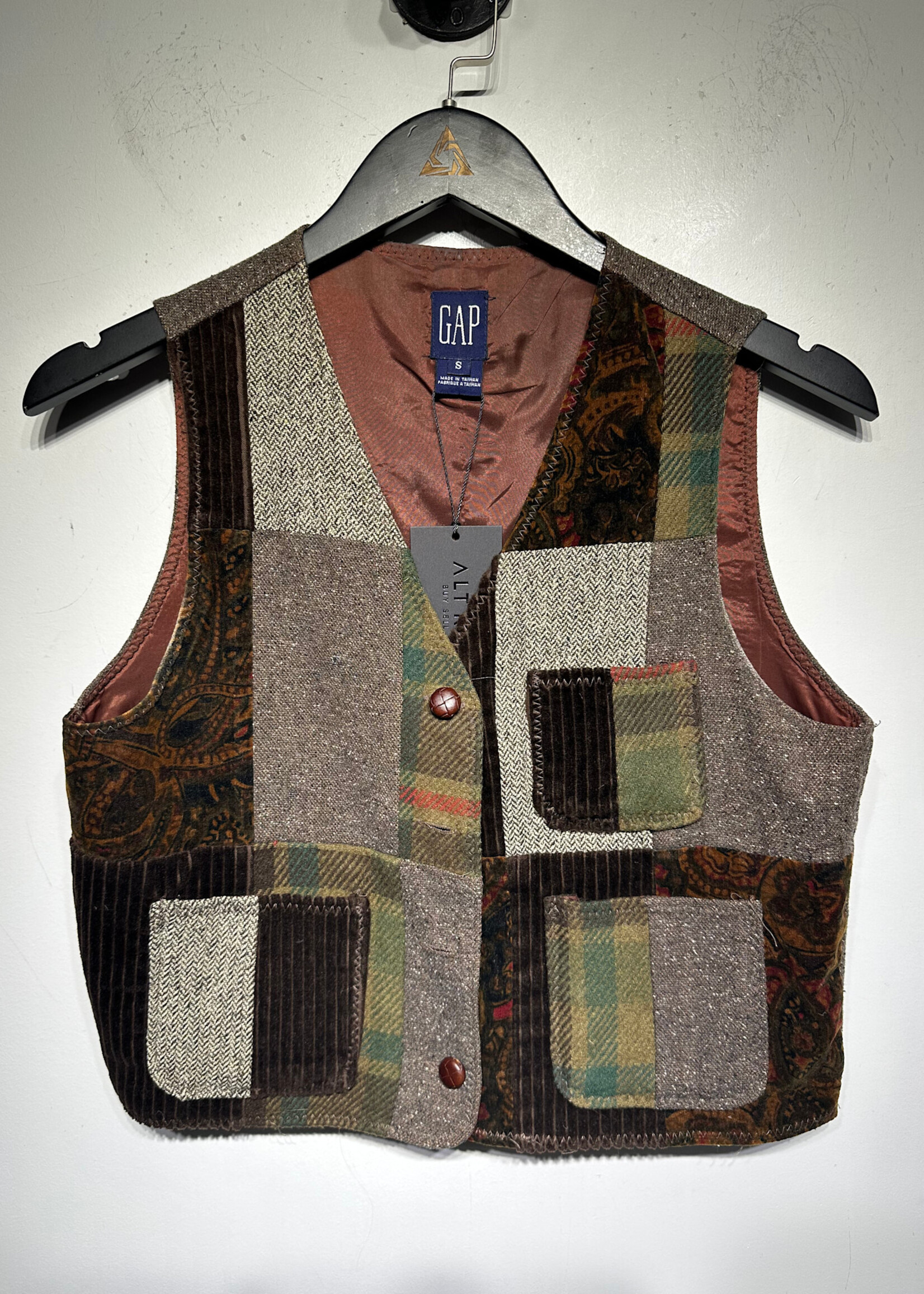 Gap Brown Multi Fabric Patch Vest Fem S