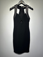 Alice Olivia Black Leather Trim Midi Dress M