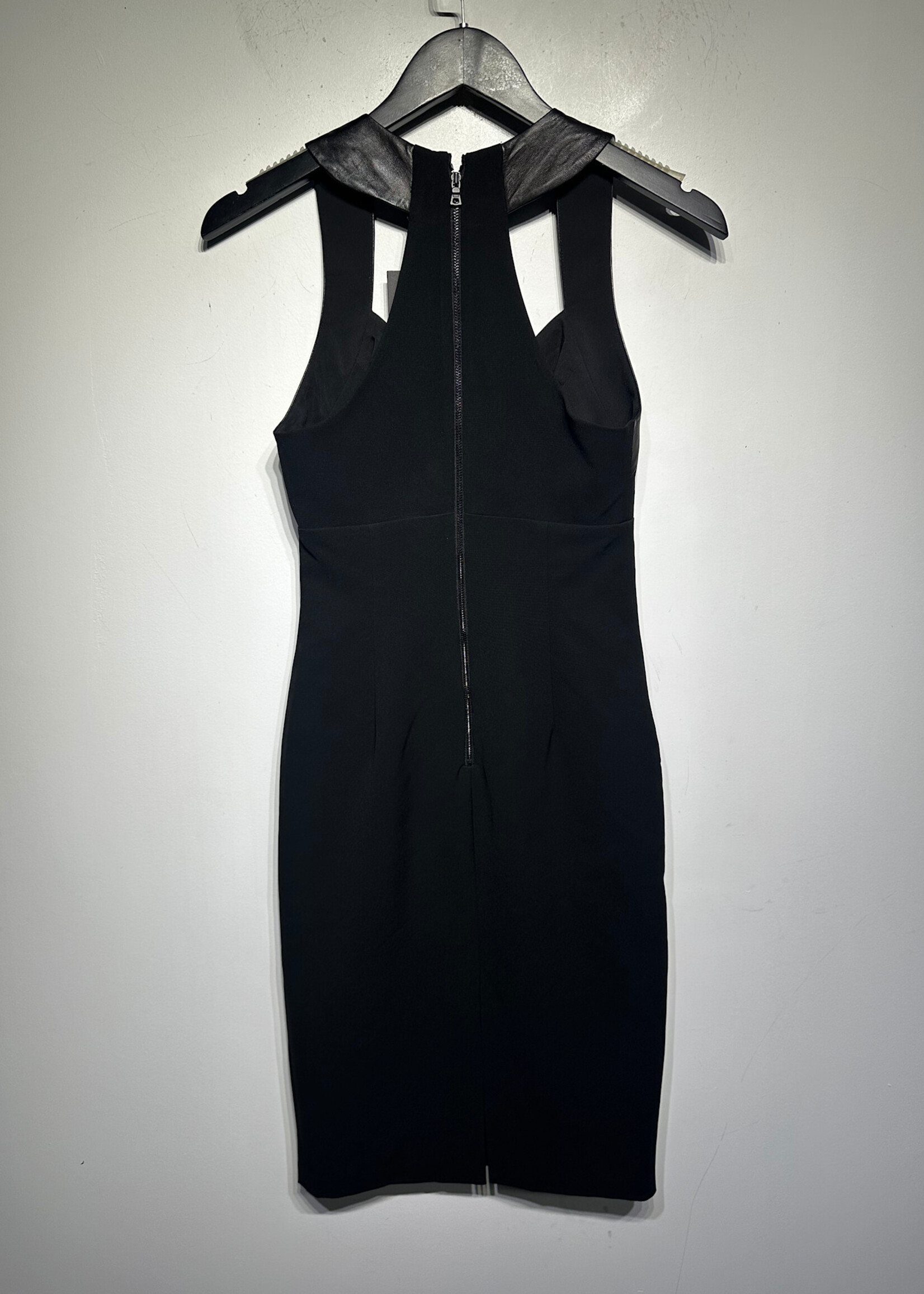 Alice Olivia Black Leather Trim Midi Dress M