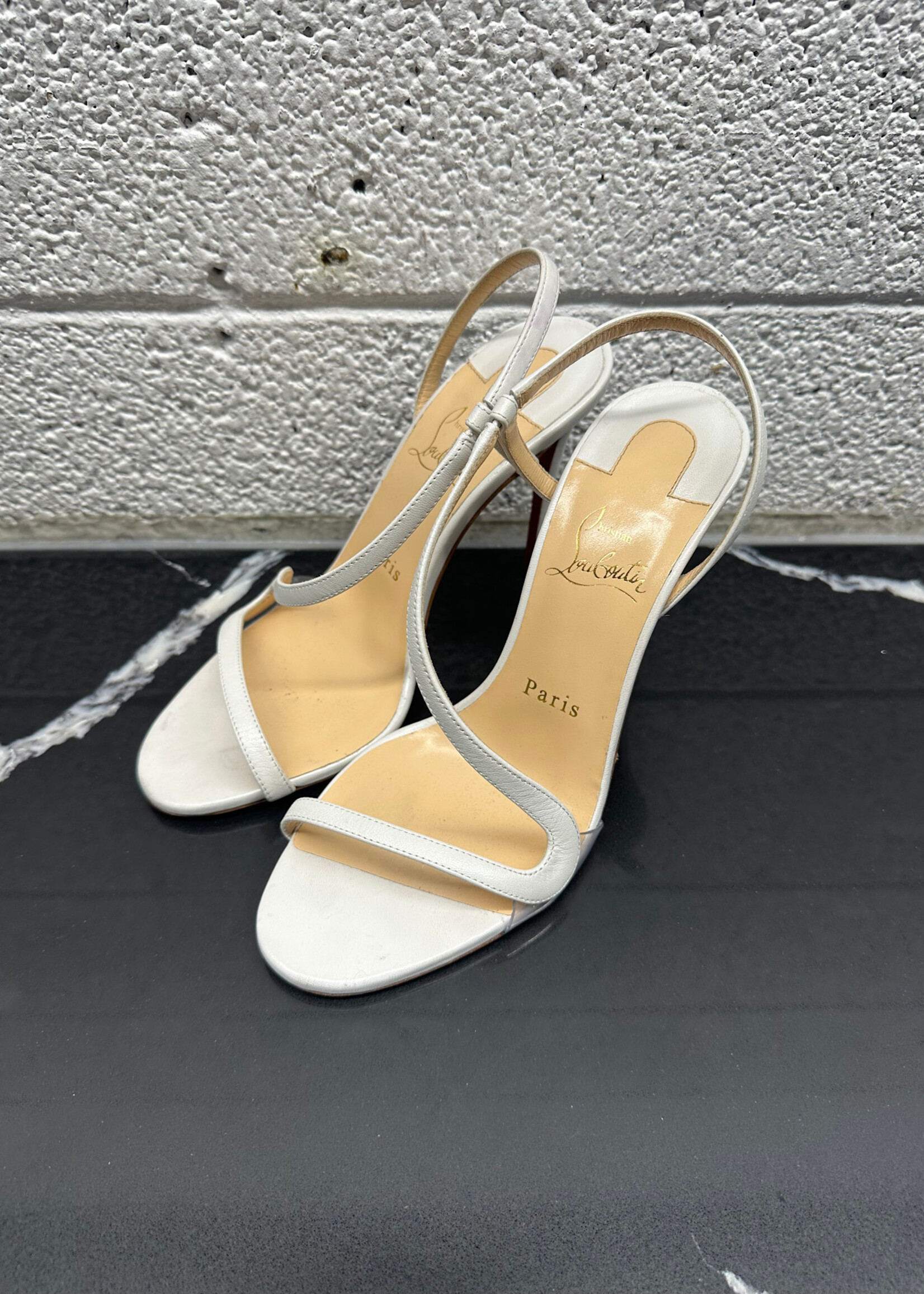 CHRISTIAN LOUBOUTIN WHITE STRAP HEELS 6.5