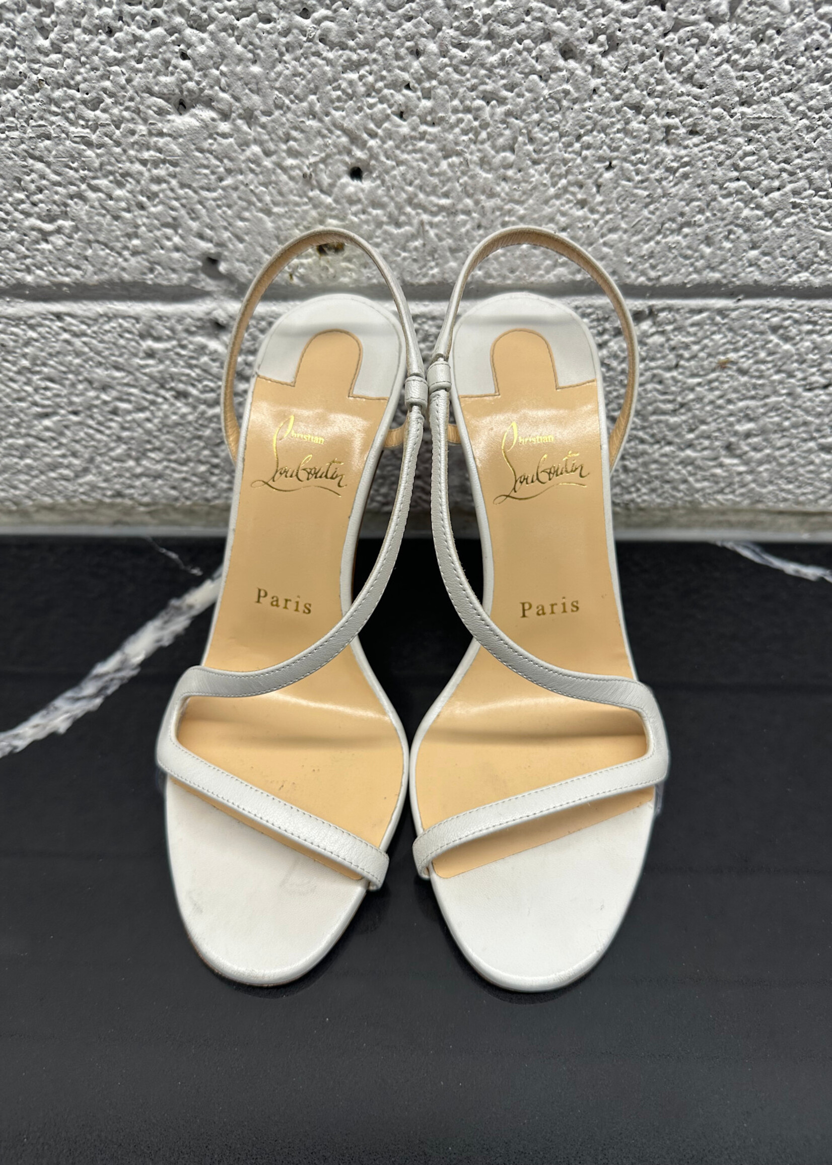 CHRISTIAN LOUBOUTIN WHITE STRAP HEELS 6.5