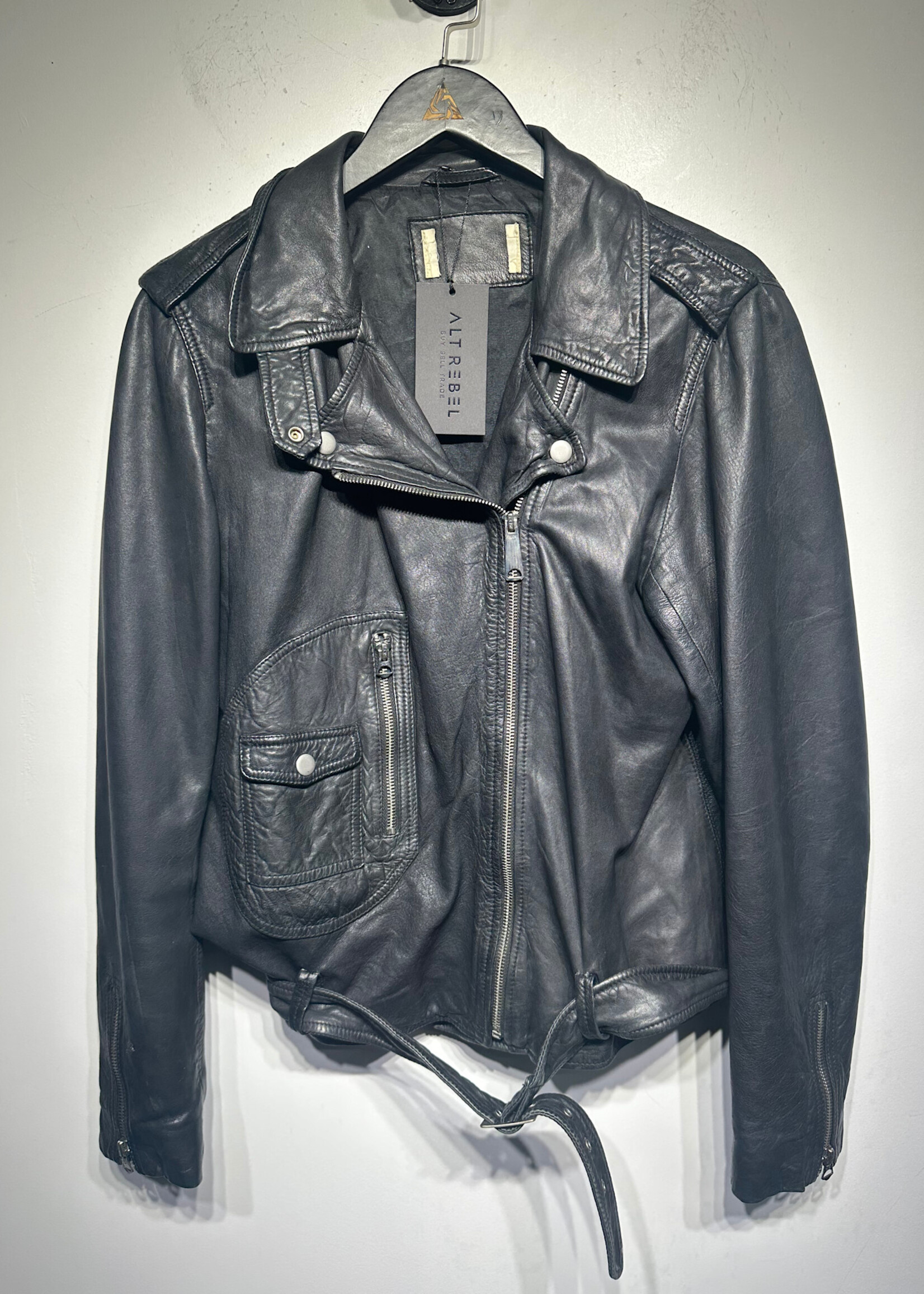 Vintage Black Soft Leather Biker Jacket Masc M