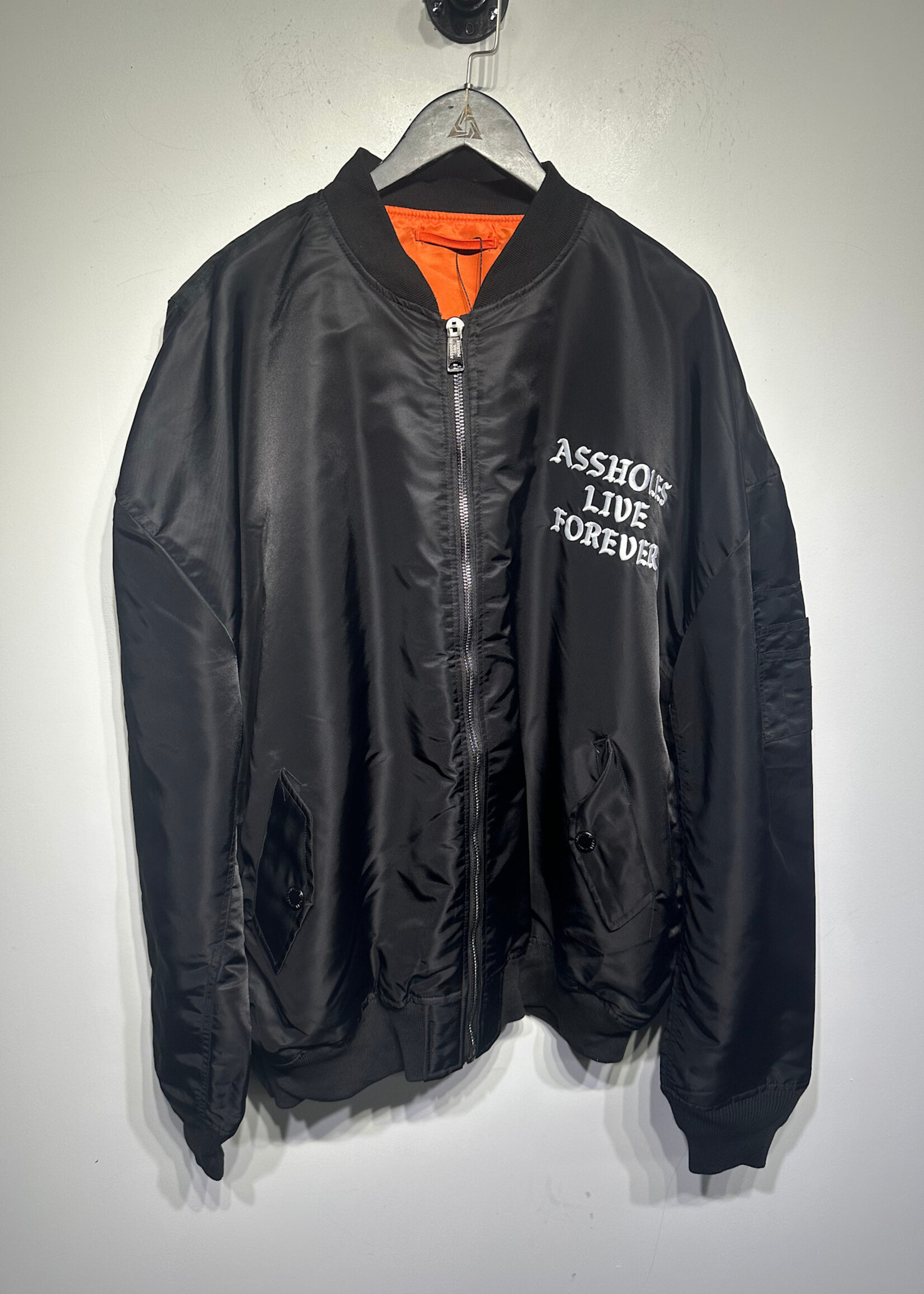 Assholes Live Forever Orange Lining Satin Bomber 3XL