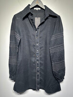 Anne Fontaine black Linen Squiggle LS Dress 38/S