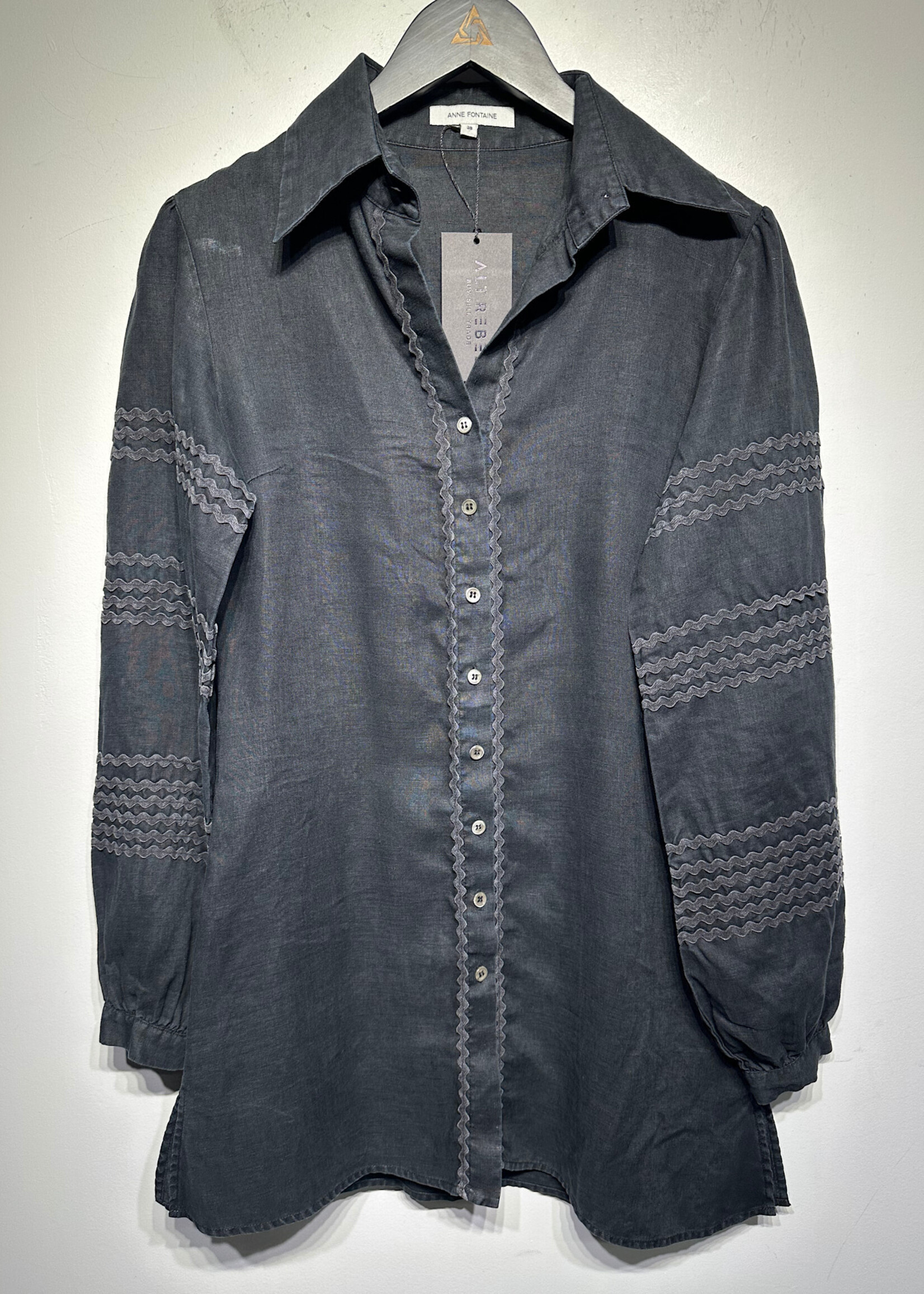 Anne Fontaine black Linen Squiggle LS Dress 38/S