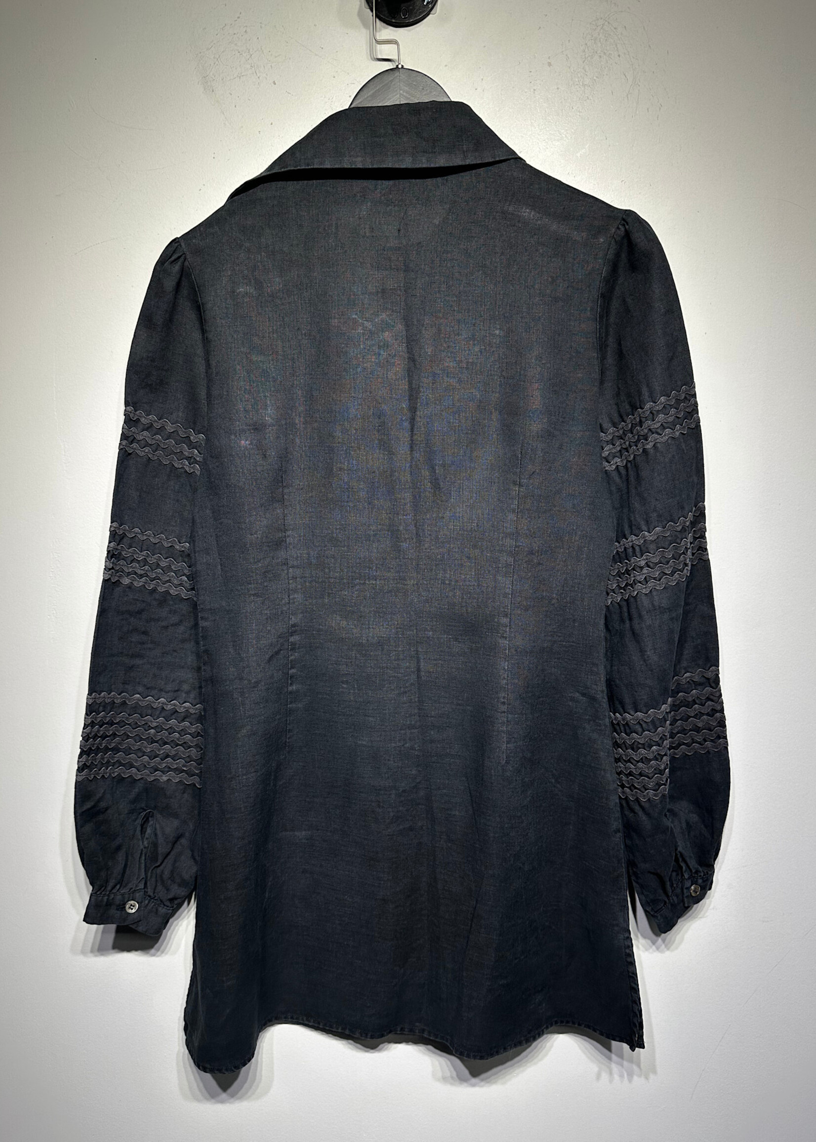 Anne Fontaine black Linen Squiggle LS Dress 38/S