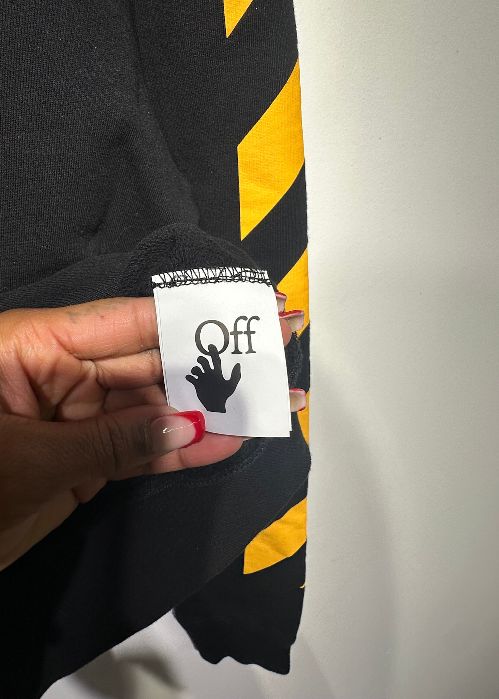 Off White Black Yellow Sleeve Hoodie XS