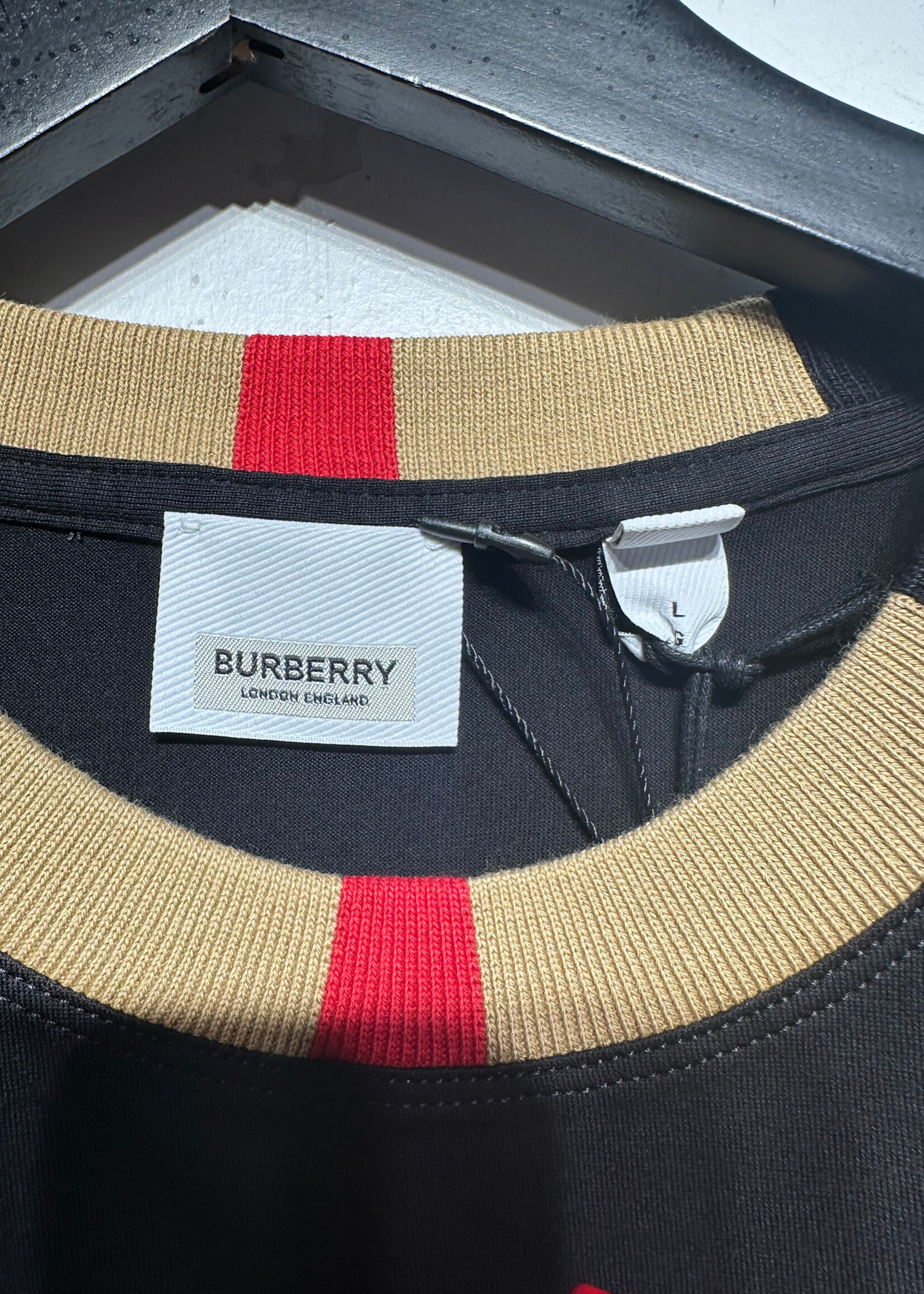 Burberry NWT Black Plaid Collar Tee L 2
