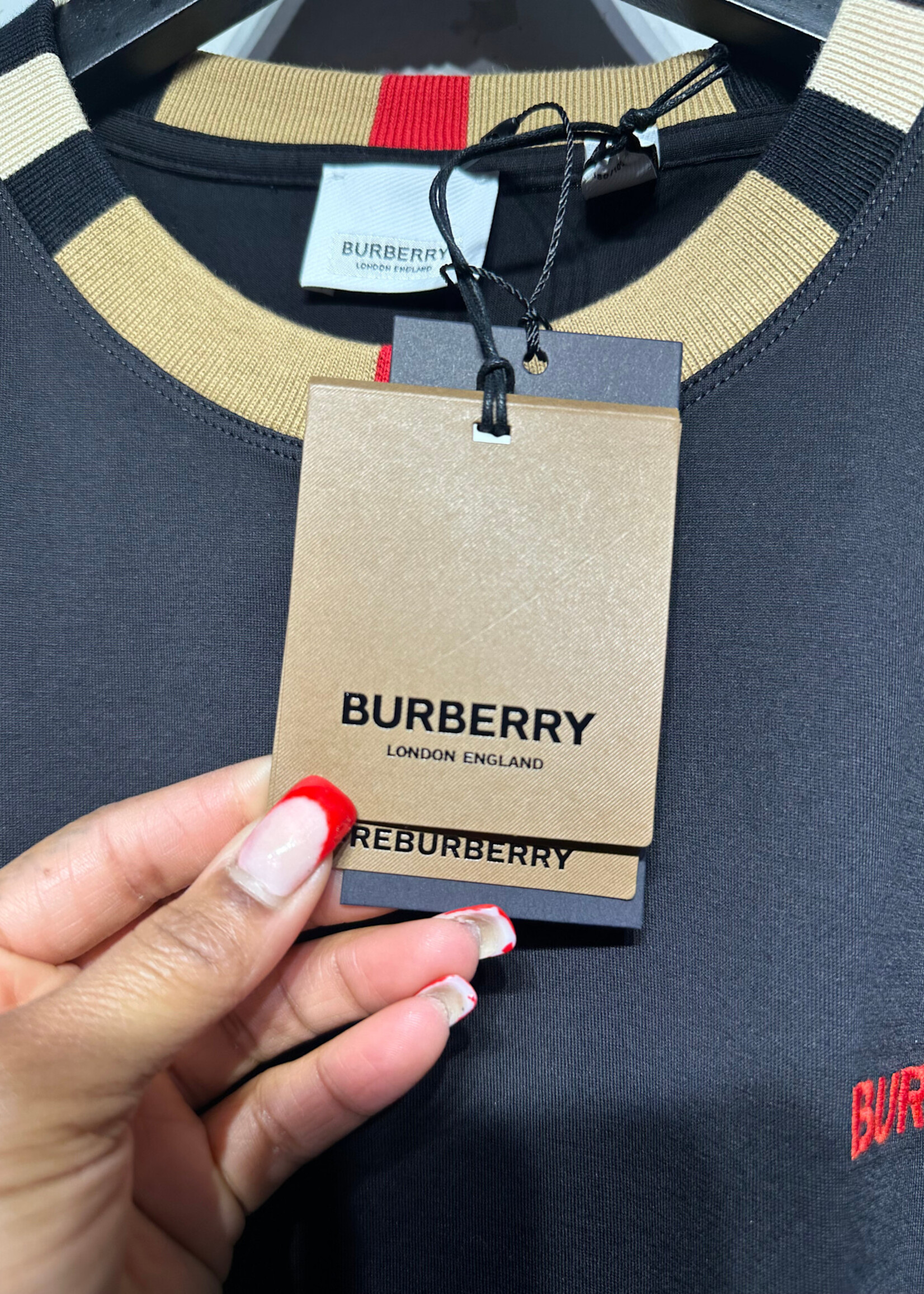 Burberry NWT Black Plaid Collar Tee L 2