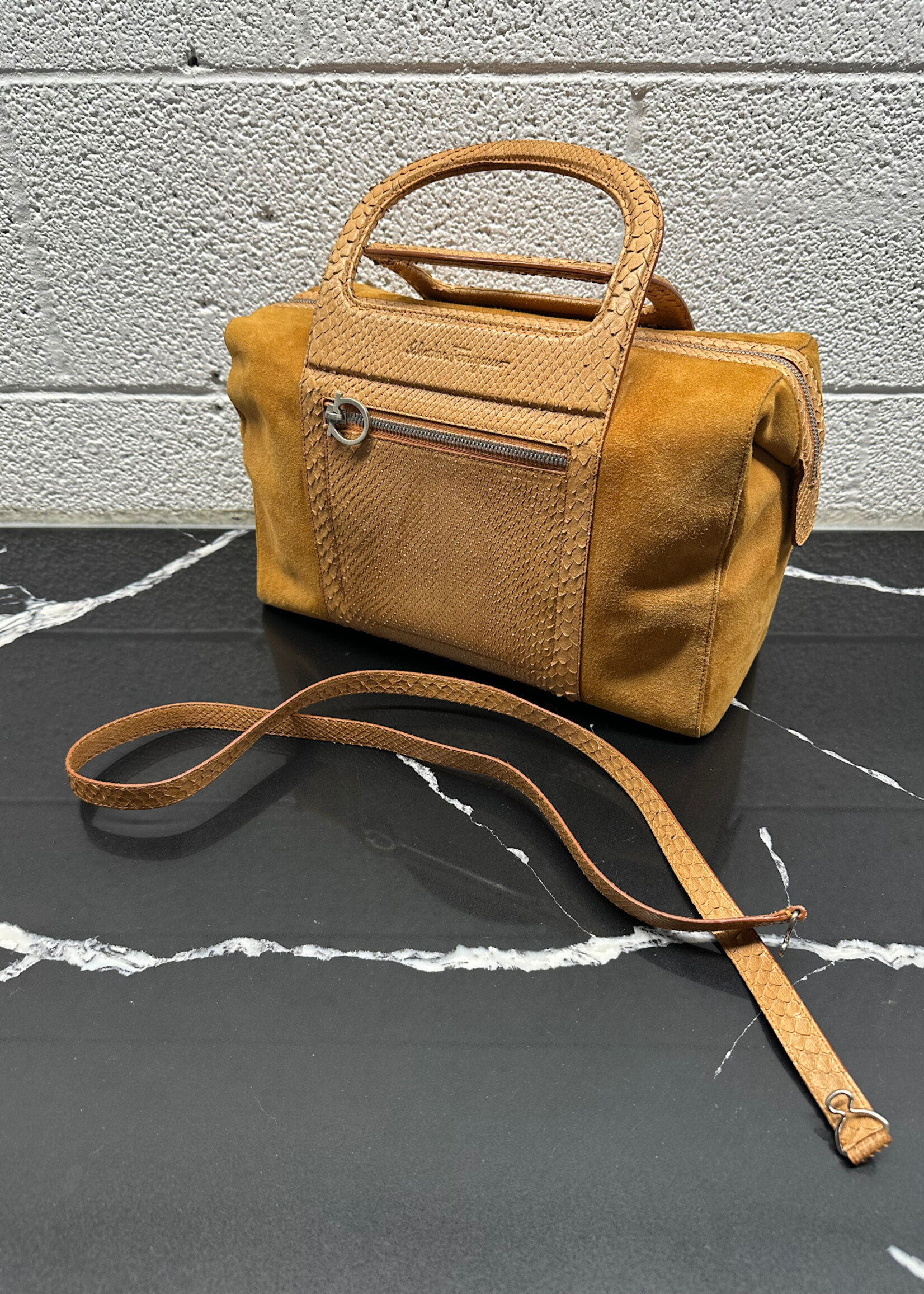 Salvatore Ferragamo Suede/Snakeskin Handbag