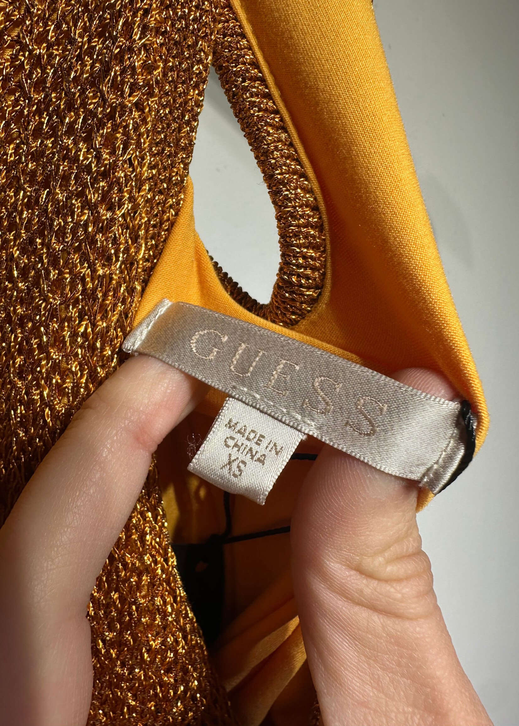 Guess Orange Gold Knit Maxi Dress XS