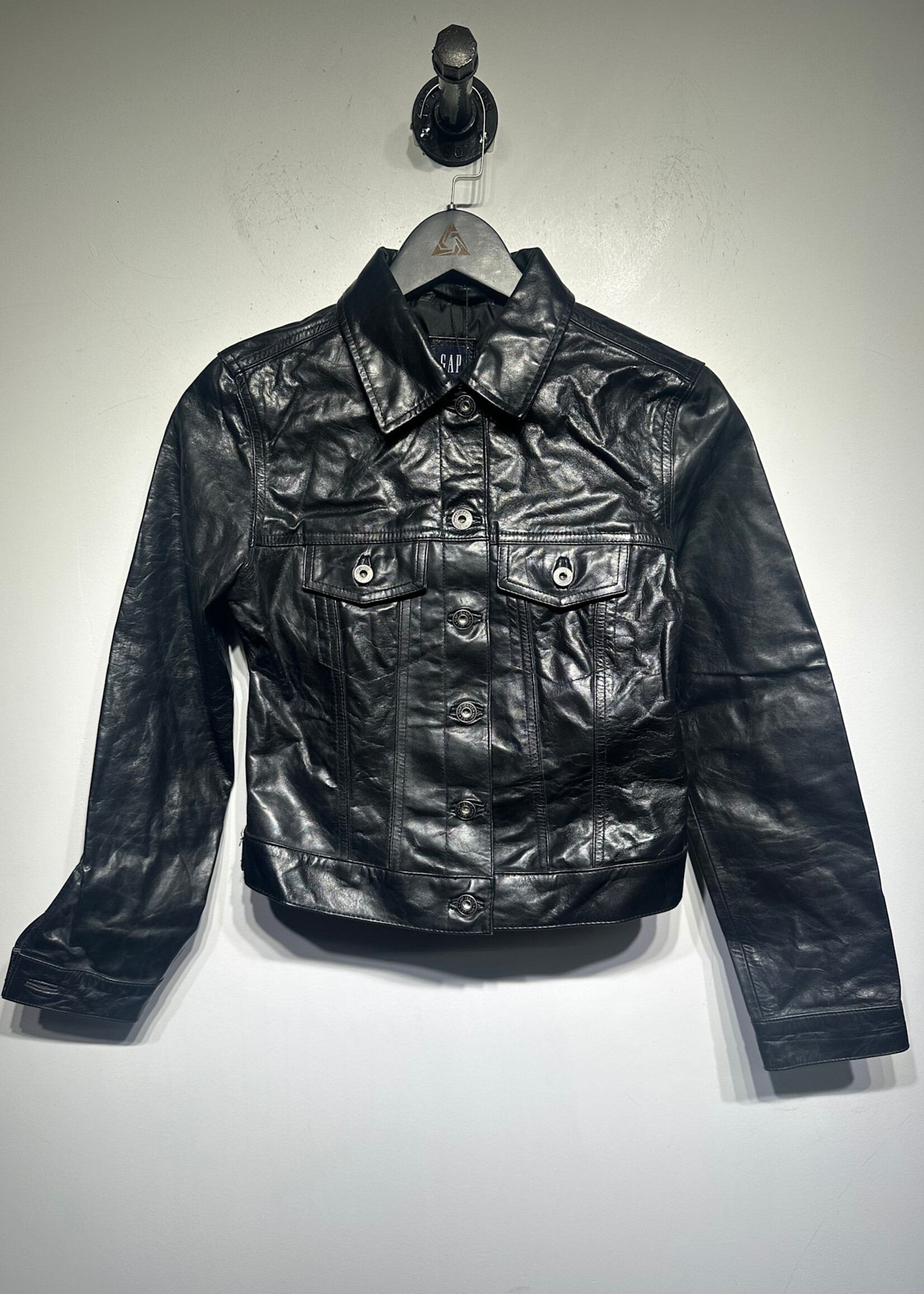GAP FALL 00 LEATHER TRUCKER JACKET FEM XS
