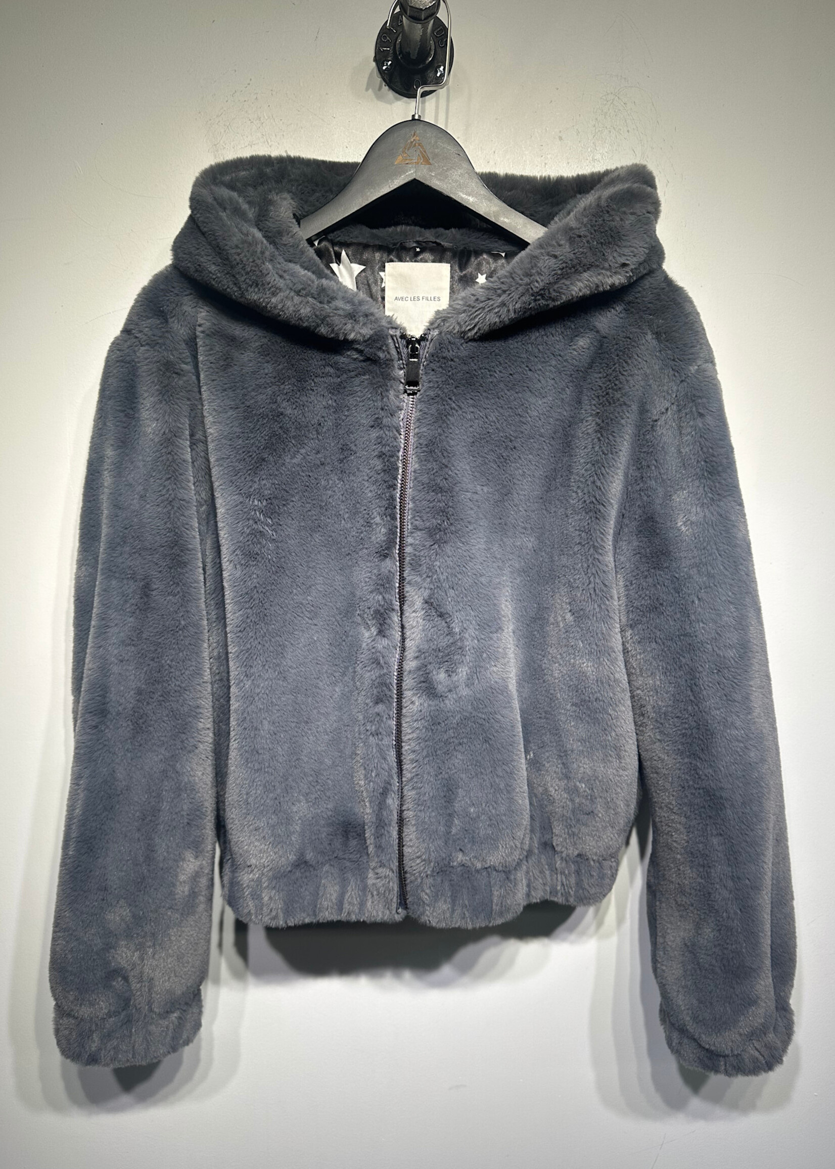 AVEC LES FILLES GREY FAUX FUR JACKET L