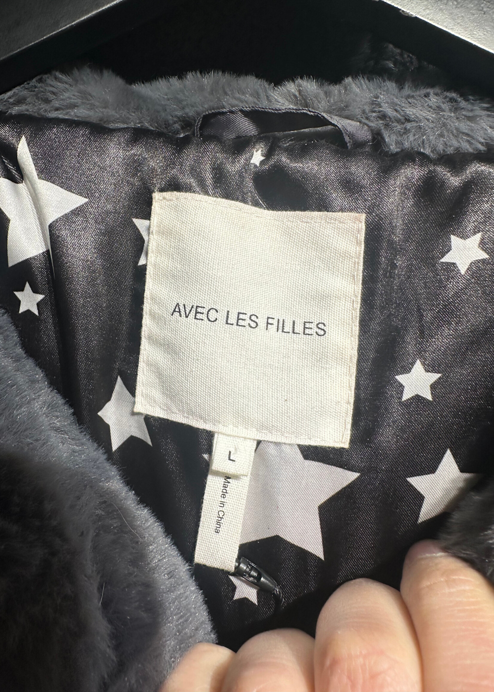 AVEC LES FILLES GREY FAUX FUR JACKET L