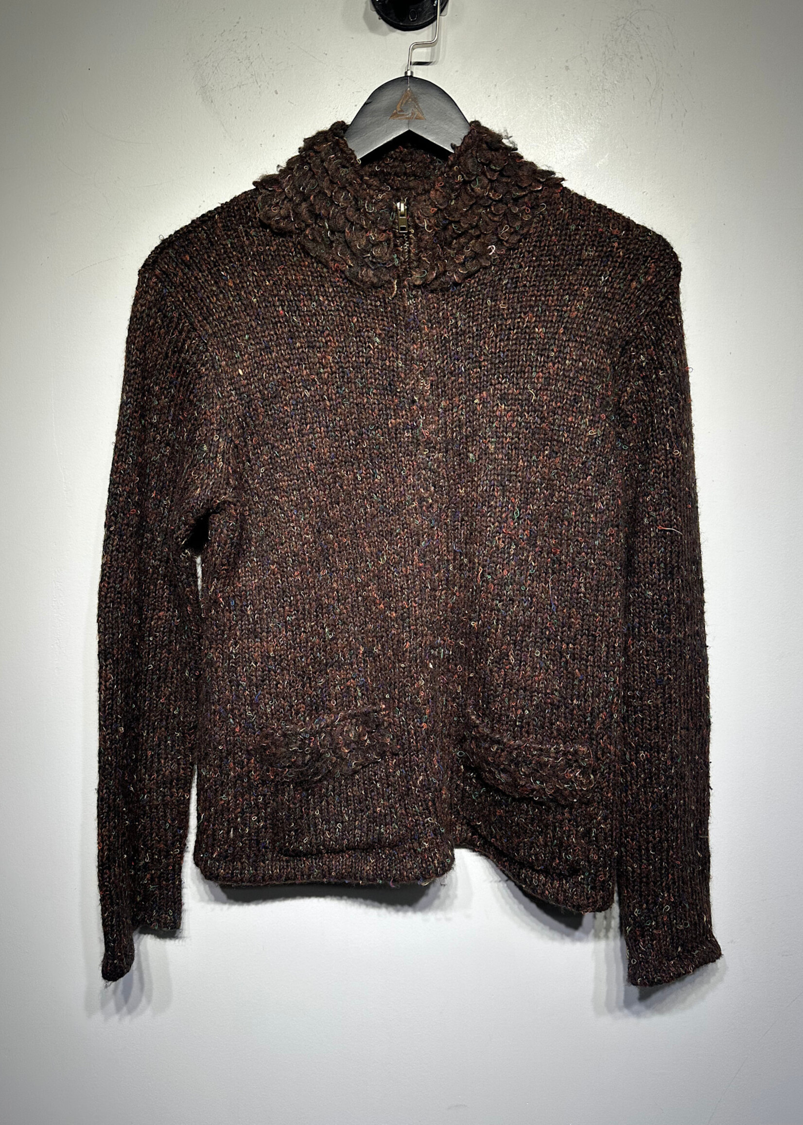 KIKIT BROWN CROCHET ZIP UP JACKET M