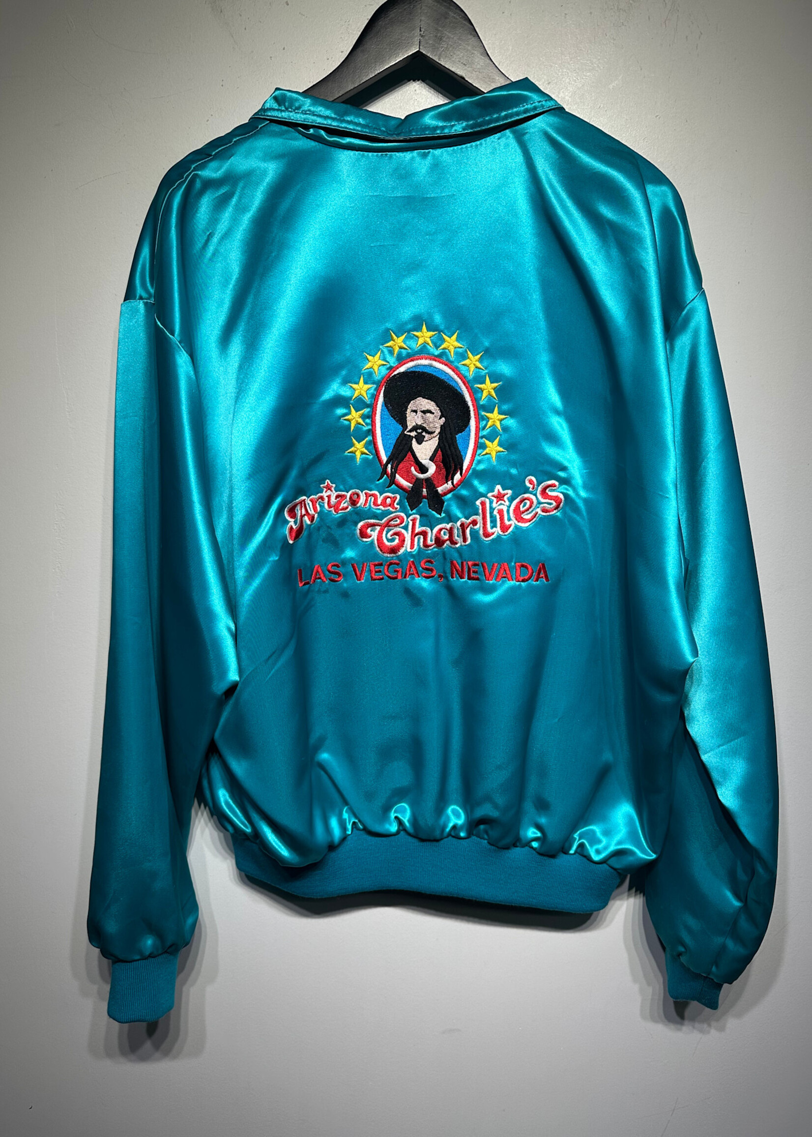 AZ CHARLIES BLUE SILK BOMBER JACKET L AS IS
